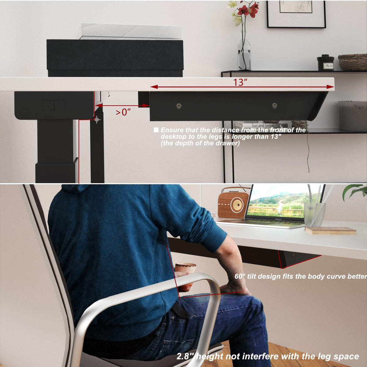 Gaxomo Large Under Desk Mounted Sliding Drawer with Pencil Tray and 60 Degree Tilt Panel to Pull Out, 22'' Long & 13'' deep Large Storage Organizer for Sit Stand Workstation