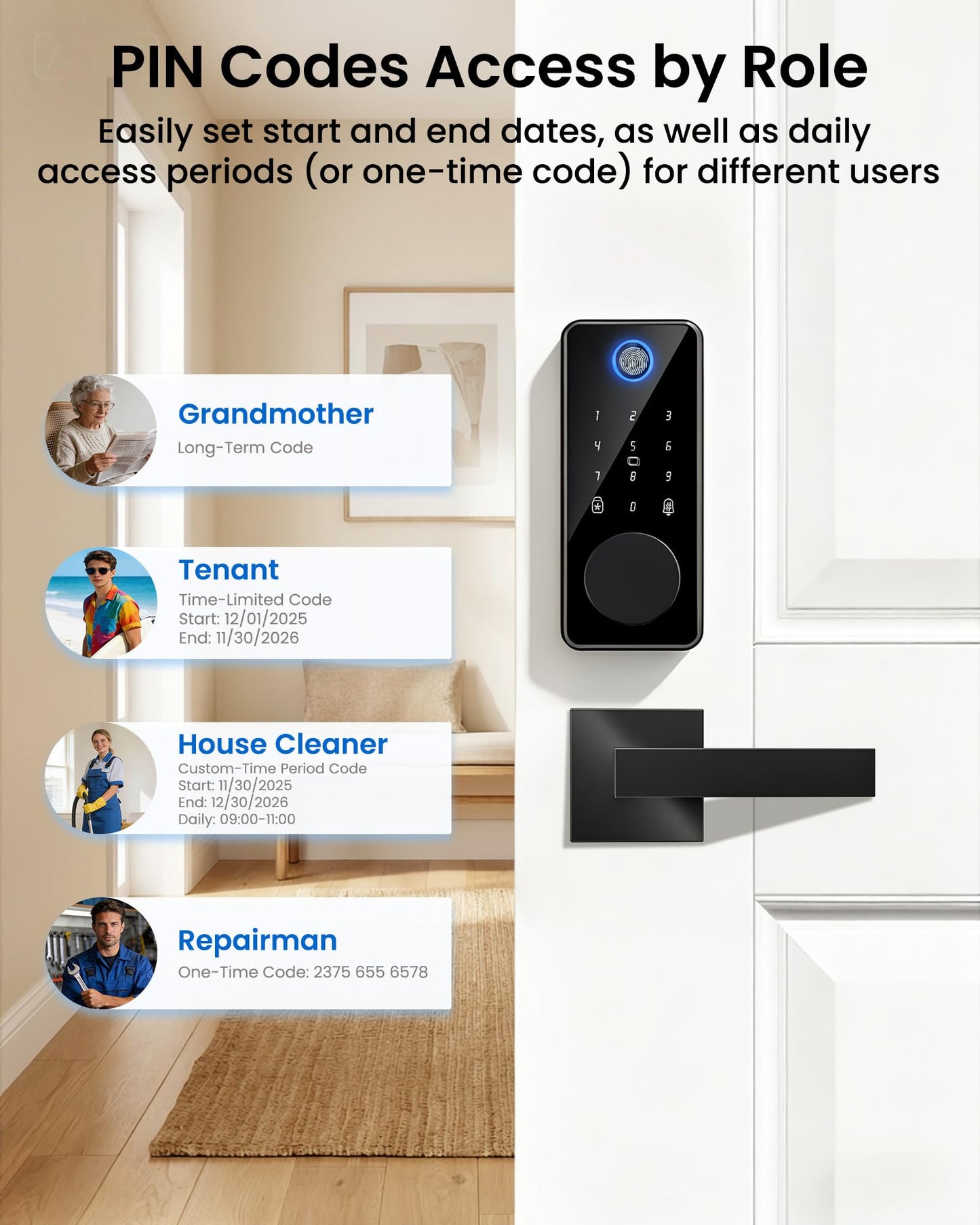IBLOG Smart Deadbolt Lock with 2 Handle Set, 5-in-1 Keyless Entry Door Lock with Fingerprint, APP Control, Auto Lock, IP54 Waterproof, Temporary Passcode for Front Door
