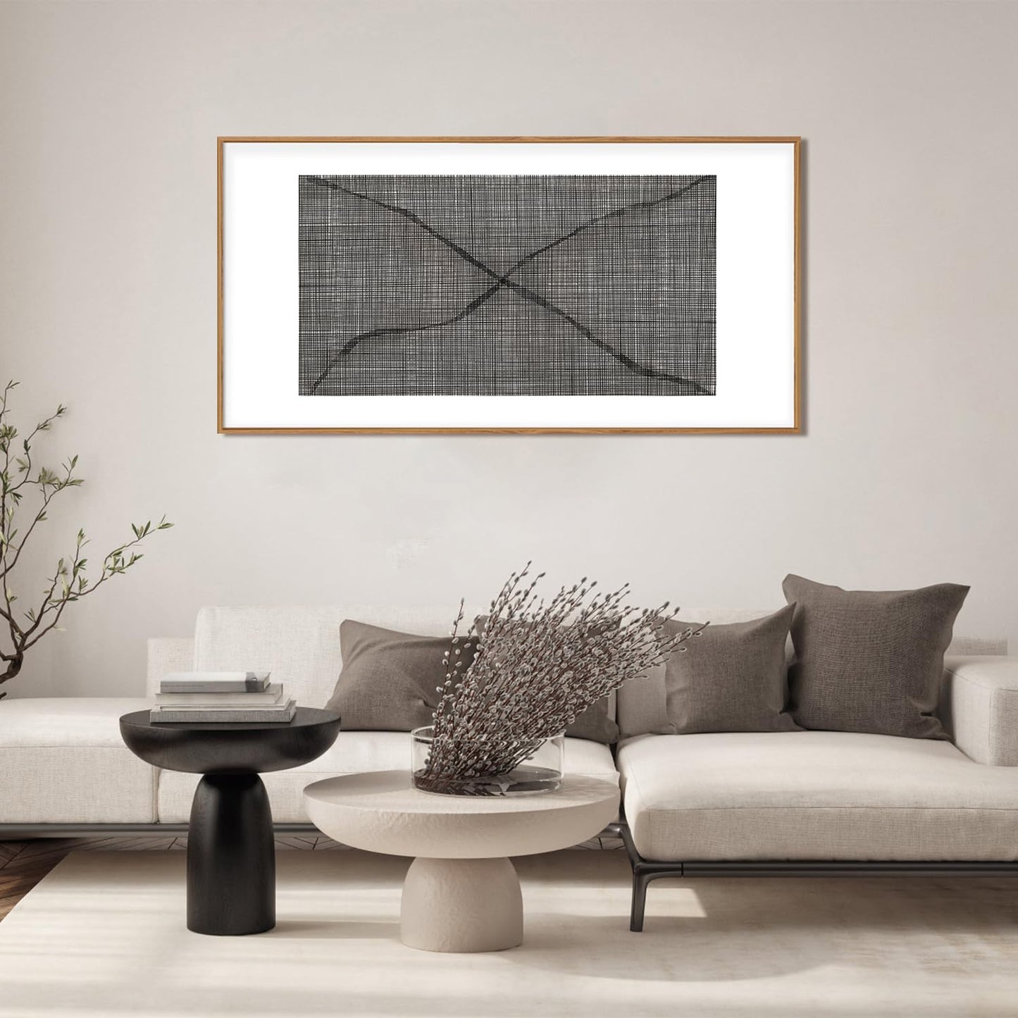 DRACIT Abstract Line Framed Canvas Wall Art Set,Minimalist Black and White Wall Decor,Neutral Geometric Print,Modern Mid Century Boho Artwork for Living Room,Bedroom-20 x40