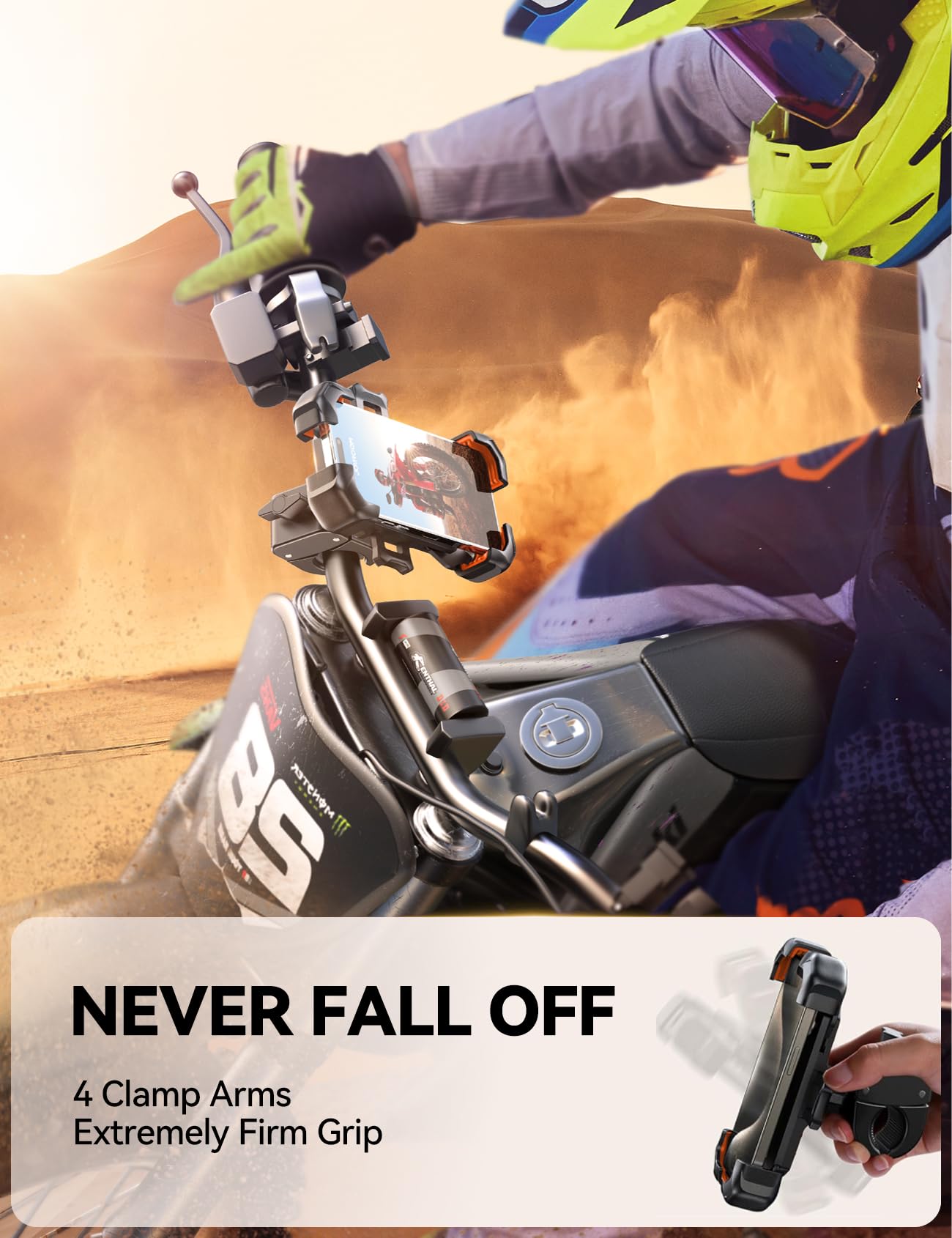 JOYROOM Motorcycle Phone Mount, [1s Auto Lock][100mph Military Anti-Shake] Bike Phone Holder for Bicycle, [10s Quick Install] Handlebar Phone Mount, Compatible with iPhone, Samsung, All Phone, Orange
