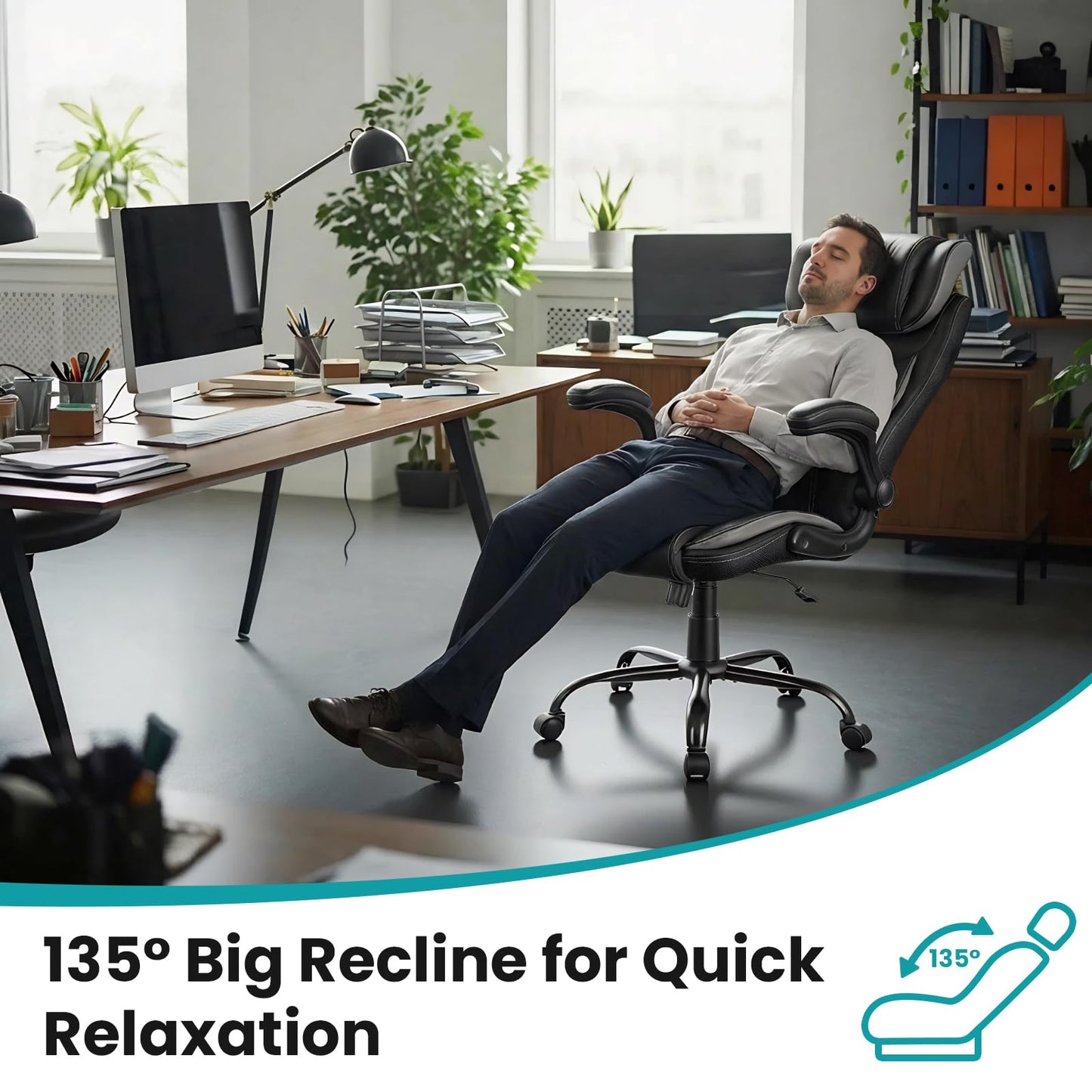 Big and Tall Executive Office Chair 400lbs for Heavy People, Ergonomic Computer Desk Chair with Lumbar Support & Adjustable Headrest, Comfy High Back Leather Office Chairs for Back Pain Relief, Grey