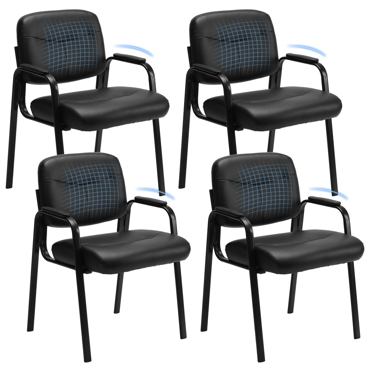 OLIXIS Office Waiting Room Chairs Set of 4, Leather Desk Reception Guest Stationary Side Chair with Padded Arms for Home Conference Lobby Medical Clinic