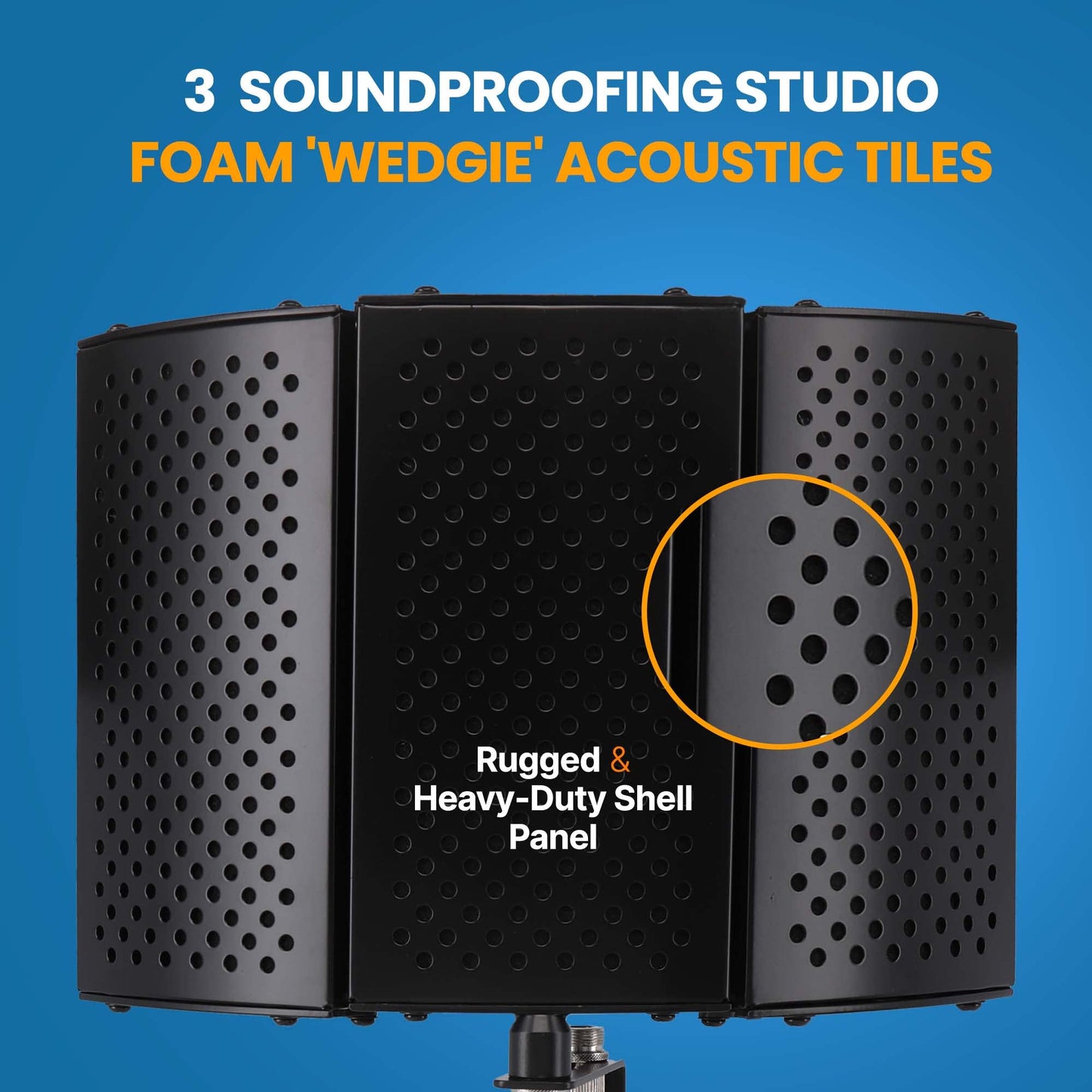 Pyle Compact Microphone Isolation Shield – Portable Studio Mic Sound Dampening Foam Reflector with Adjustable Panels, Acoustic Foam, Tabletop Tripod Stand for Recording & Podcasts