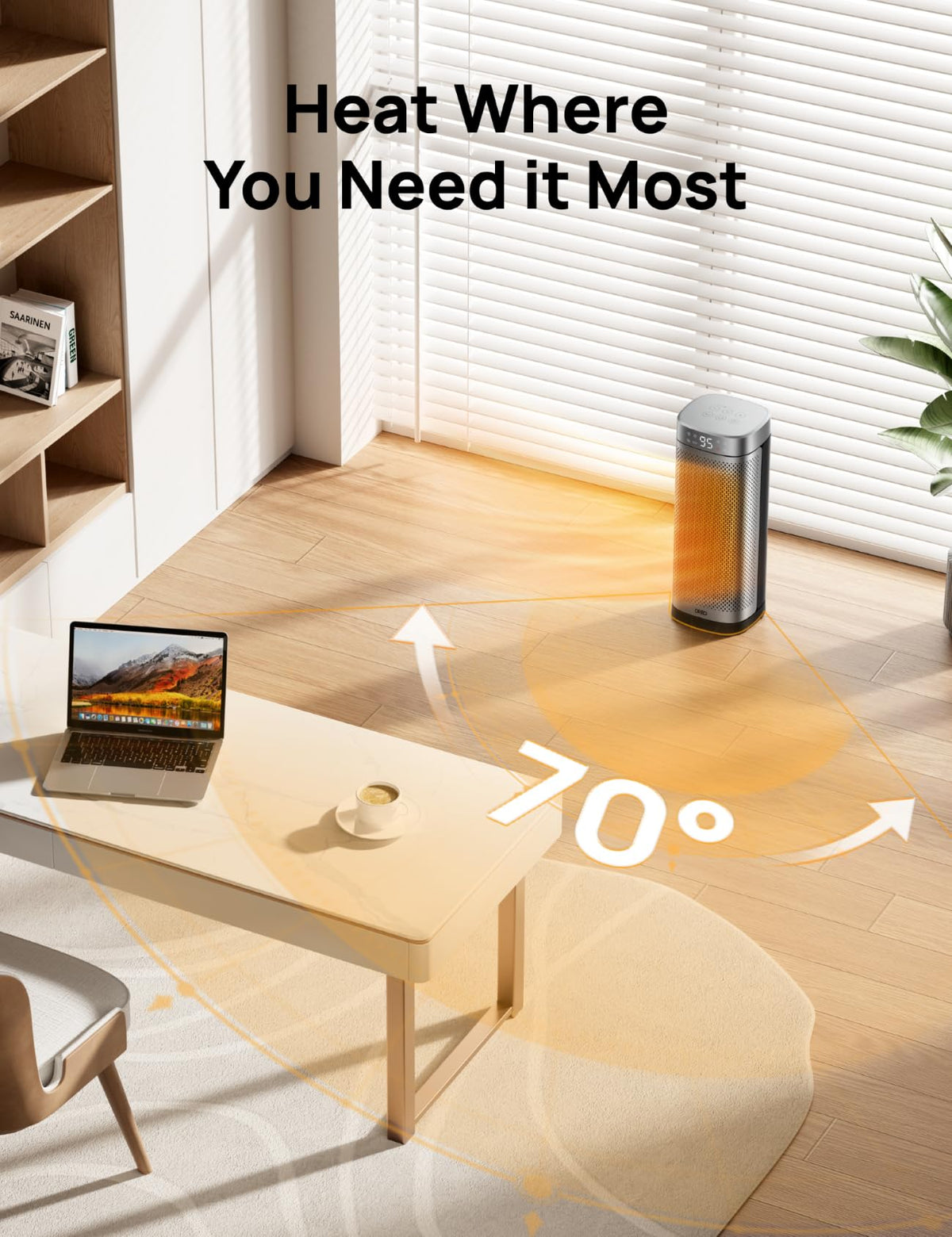DREO Space Heaters for Indoor Use, Fast Heating Portable Heaters with Remote, Large PTC Ceramic Electric for Bedroom, 12H Timer, 70° Oscillation, Overheat Protection, 1500W Safety Heat for Home Office
