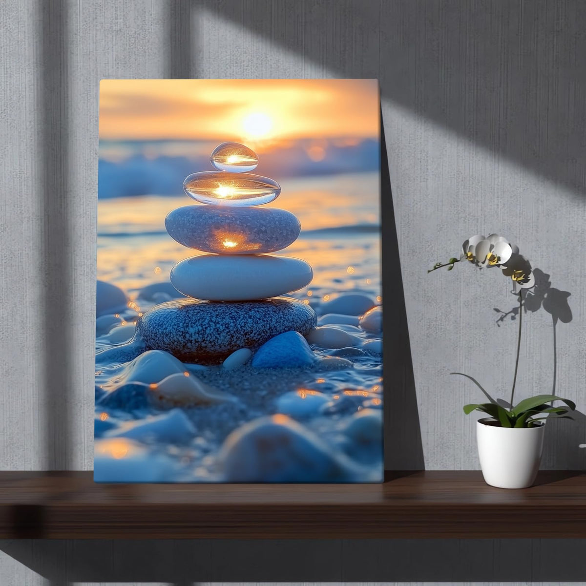 Loitspo Zen Beach Stones Canvas Wall Art, Coast Wall Art, Beach Canvas Printed, Zen and Relaxing Artwork, Beach Theme Pictures Paintings for Living Room (28"x42")