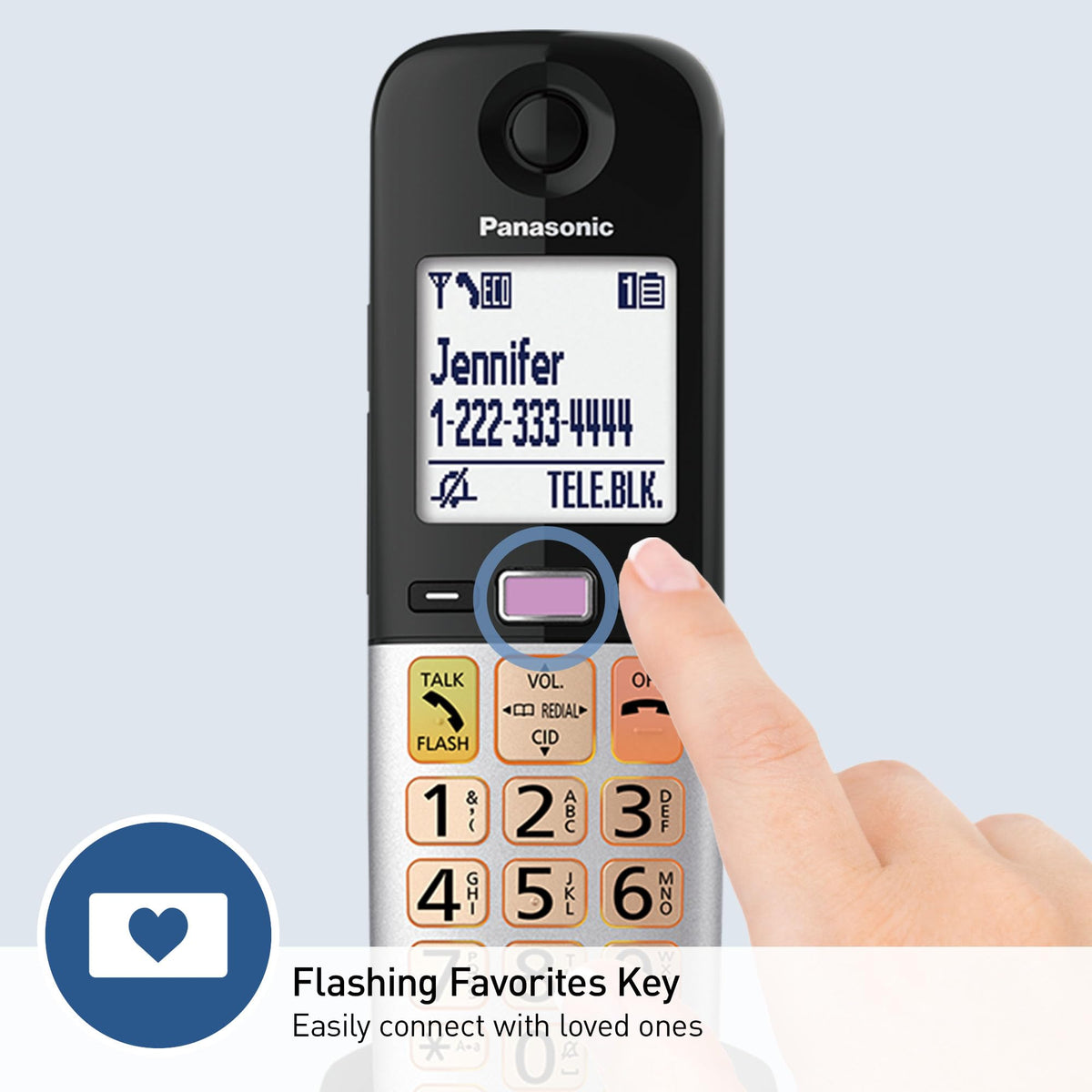 Panasonic Cordless Phone, Easy to Use with Large Display & Big Buttons, Flashing Favorites Key, Flashlight, Call Block, Volume Boost, Talking Caller ID, House Phones, 2 Cordless Handsets - KX-TGU432B