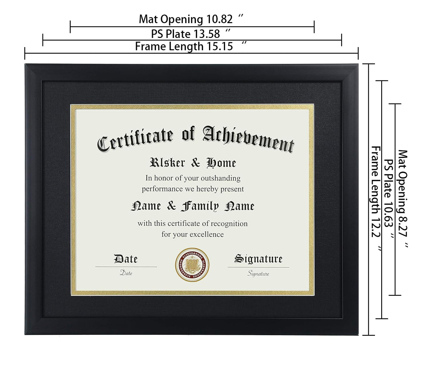 ELSKER&HOME 8.5x11 Certificate Frame - Classic Black Color Frame - Displays Diploma 8.5x11 Inch with Mat - 11x14 Inch Without Mat - For Document/Photo(Double Mat - Matte Black with Gold Rim)