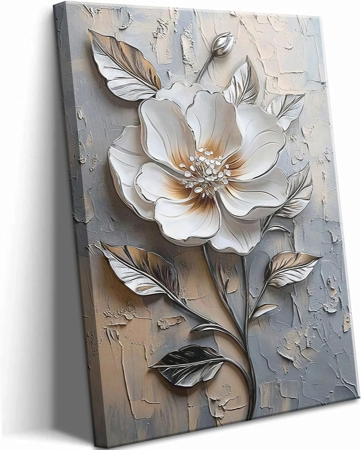 Elegant White Flower Canvas Wall Art Modern Abstract Floral Wall Decor Picture Blooming Flower Poster Print for Office Living Room Bedroom Bathroom Home Decoration 12x16in
