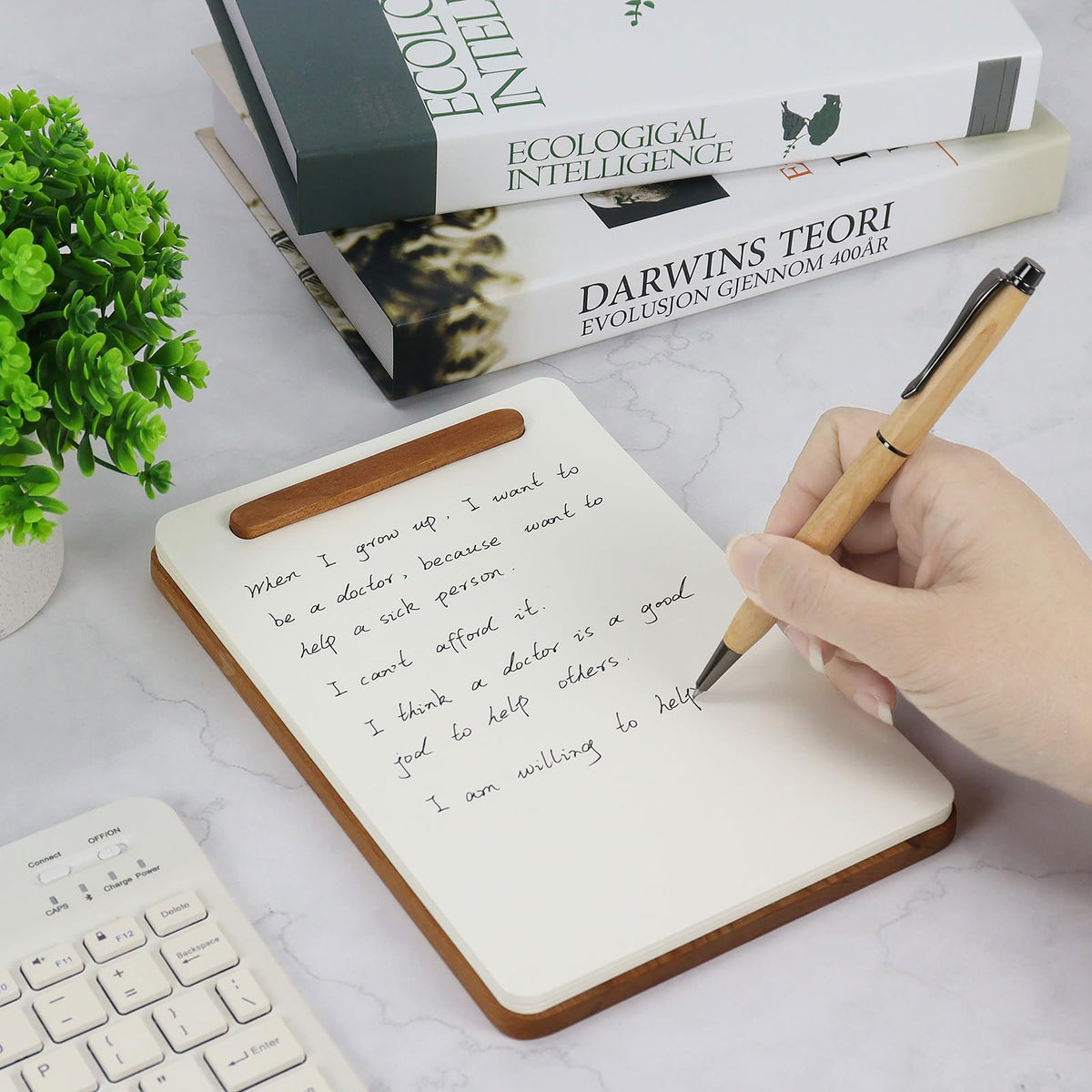 MultiBey Cherry Wood Memo Board - Magnetic Notepad Holder with 50 Custom-Cut Paper Refills and Wood Ballpoint Pen, Flush Writing Surface Wood Board for Menus, Checklists, Office Desk