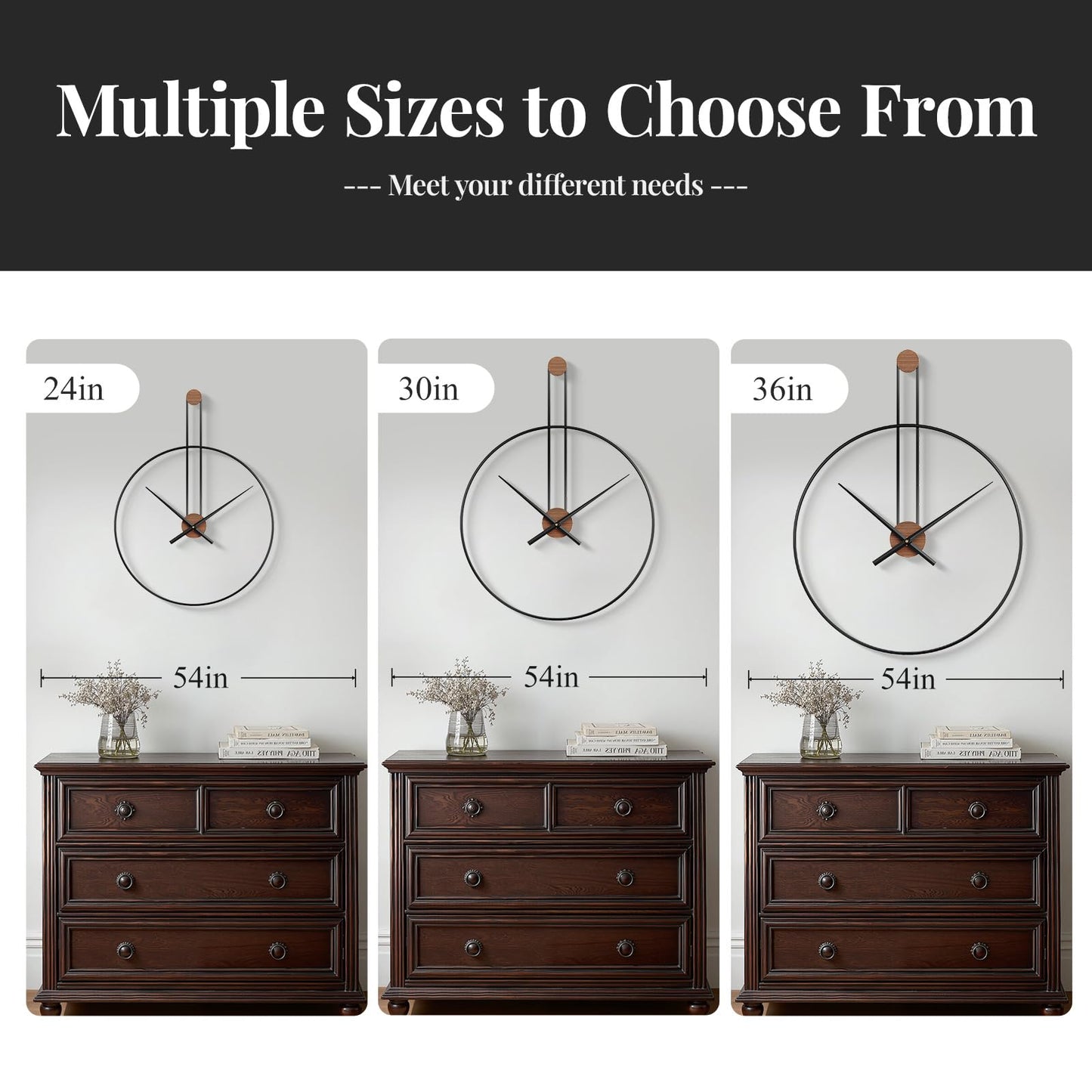 36 Inch Wall Clock Extra Large Minimalist Metal Clock for Living Room Decor, Modern Silent Non Ticking Battery Operated Wall Clocks, Rustic Black Frame Big Decorative Clocks for Office, Bedroom