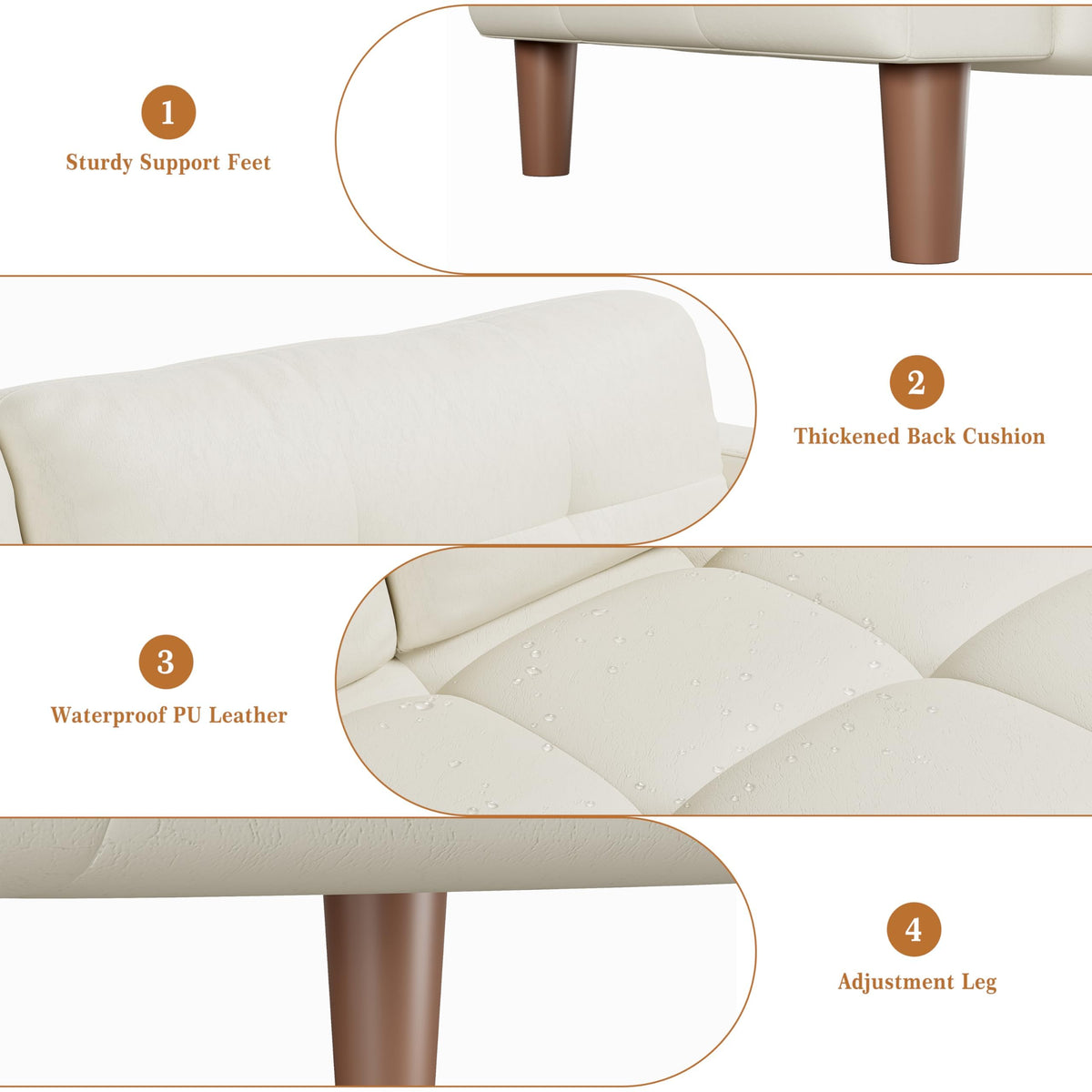 IDEALHOUSE 83” Beige Faux Leather Couch, 3 Seater Sofa Couches with 2 Removable Back Cushions for Living Room, Large Mid Century Modern Office Apartment Couch (Beige)