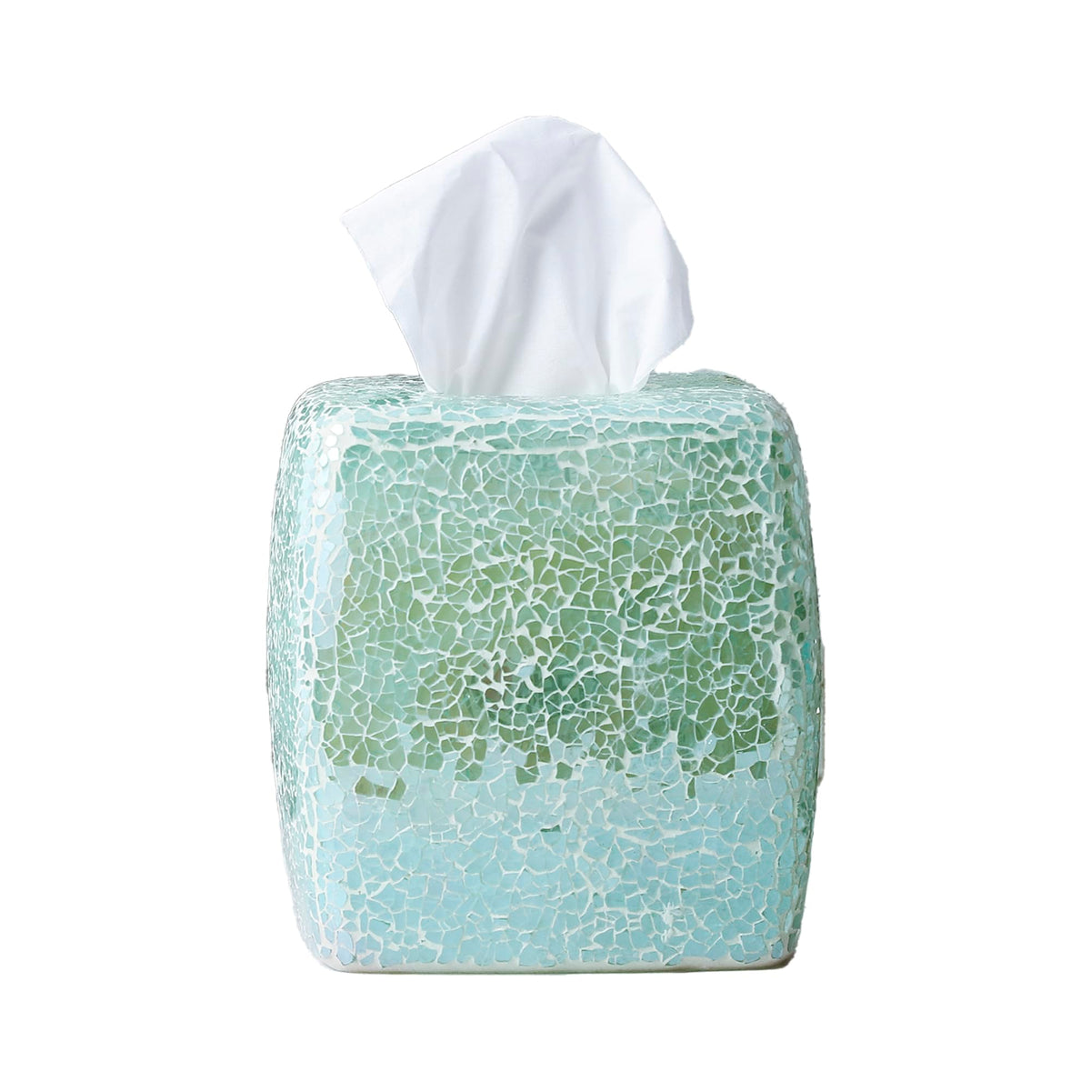 Handmade Mosaic Glass Tissue Box Cover, Square Decorative Holder, Turquoise Color