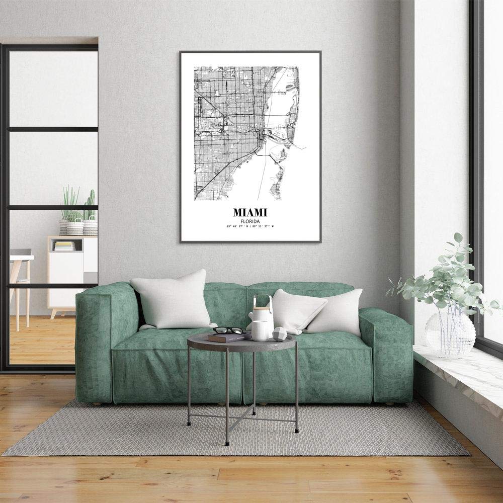 Eleville 11X14 Unframed Miami Florida City View Abstract Road Modern Map Art Print Poster Wall Office Home Decor Minimalist Line Art Hometown Housewarming wgn403