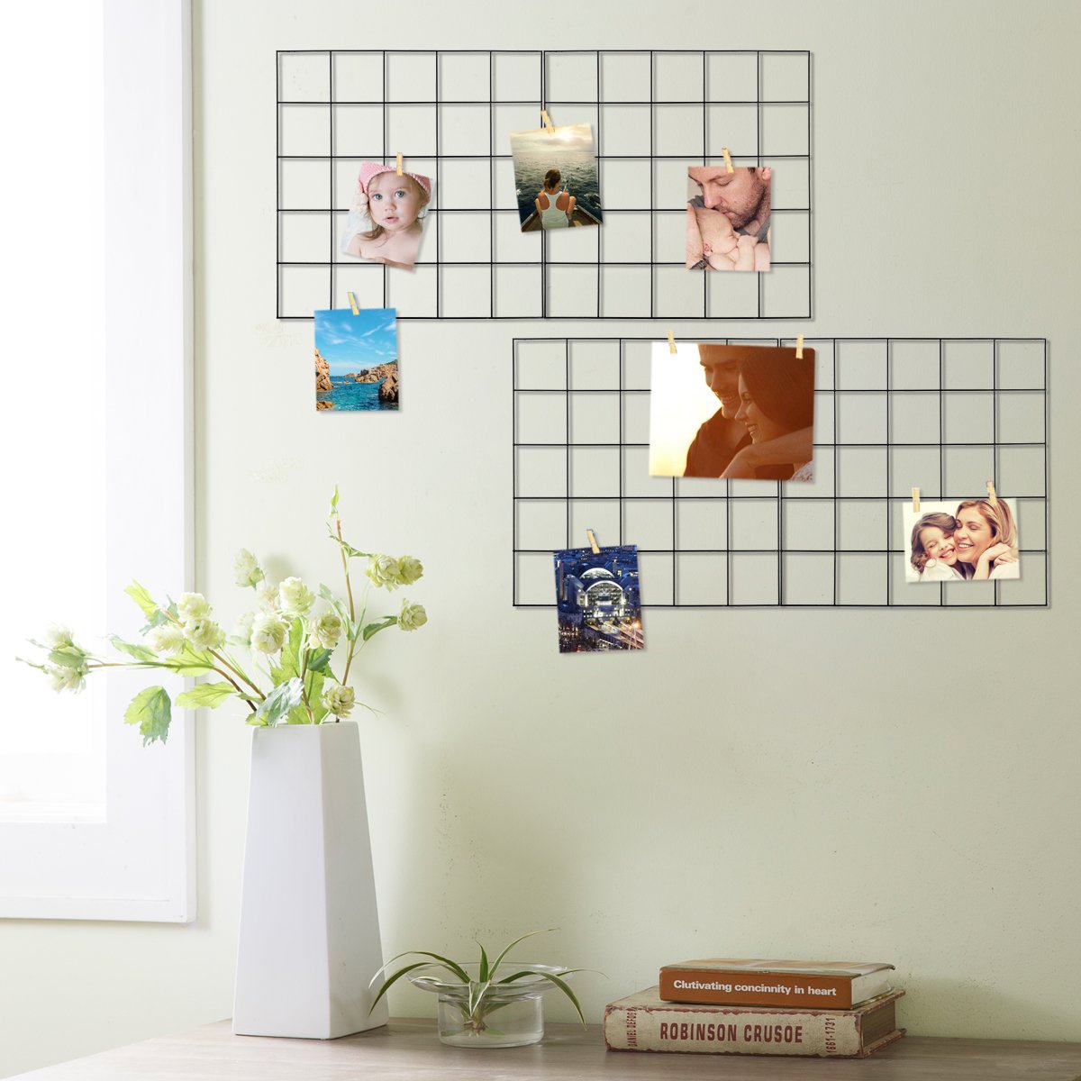 Ecjiuyi Wire Wall Grid Panel,4 Pcs Photo Pictures Memo Board Art Ins Frame Hanger Display,Office Home Living Room Kitchen Desk Storage Organizer Party Decorations