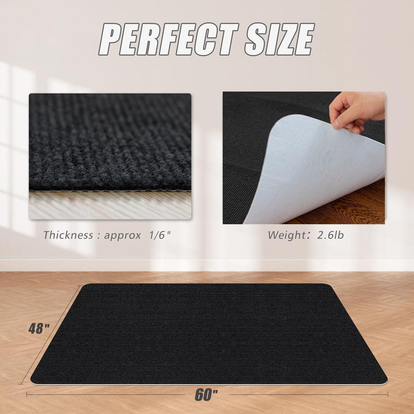 Sycoodeal Office Chair Mat for Hardwood Floor,Office Computer Gaming Chair Mat for Tile Floor,Large Floor Protector Rug,Anti-Slip,Easy to Clean,Carbon-Black (48"x60")