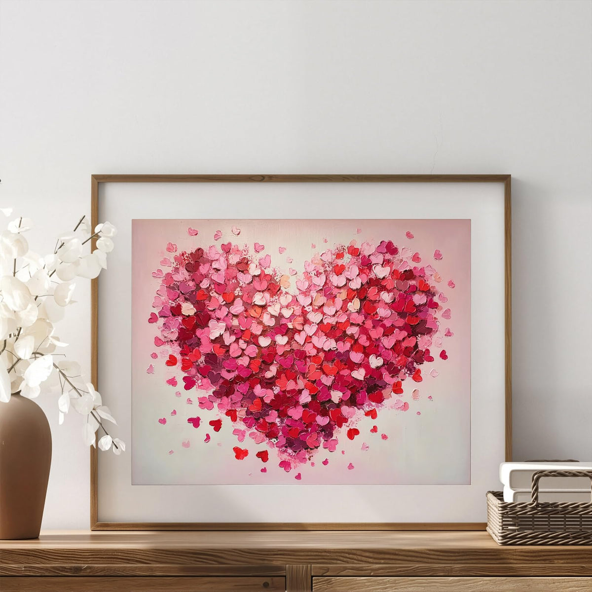 Heart Wall Art Print Unframed, Abstract Pink Heart Painting Poster for Romantic Home Decor, Valentine Gift for Her, Bedroom Living Room Office Artwork, Protected in Clear Sleeve (11X14 Inch-Unframed)
