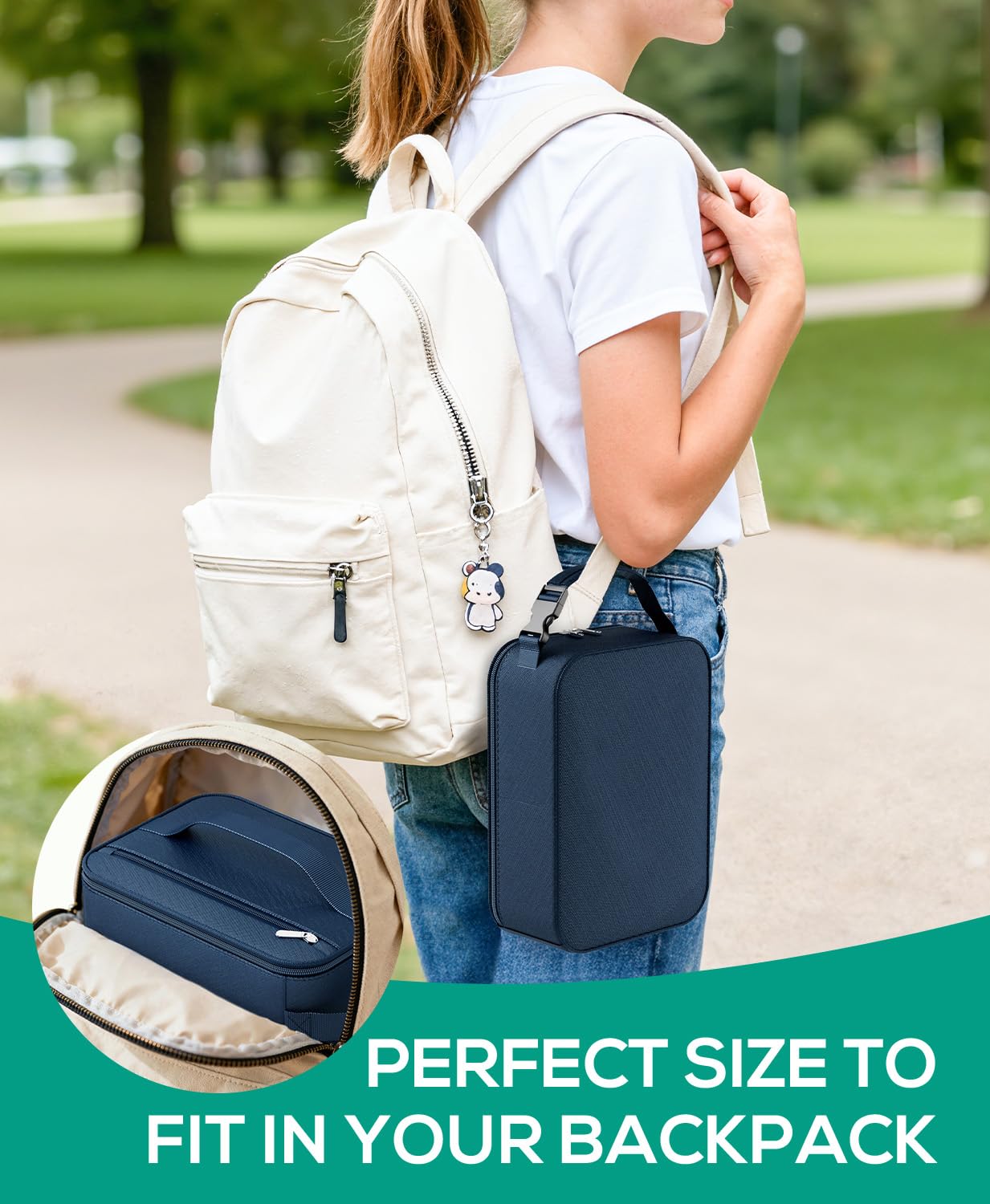 HowFly Small Lunch Bag - Insulated Lunch Box Bag for Women Men - Portable Thermal Reusable Meal Cooler Bags with Buckle Handle for Work School - Navy Blue