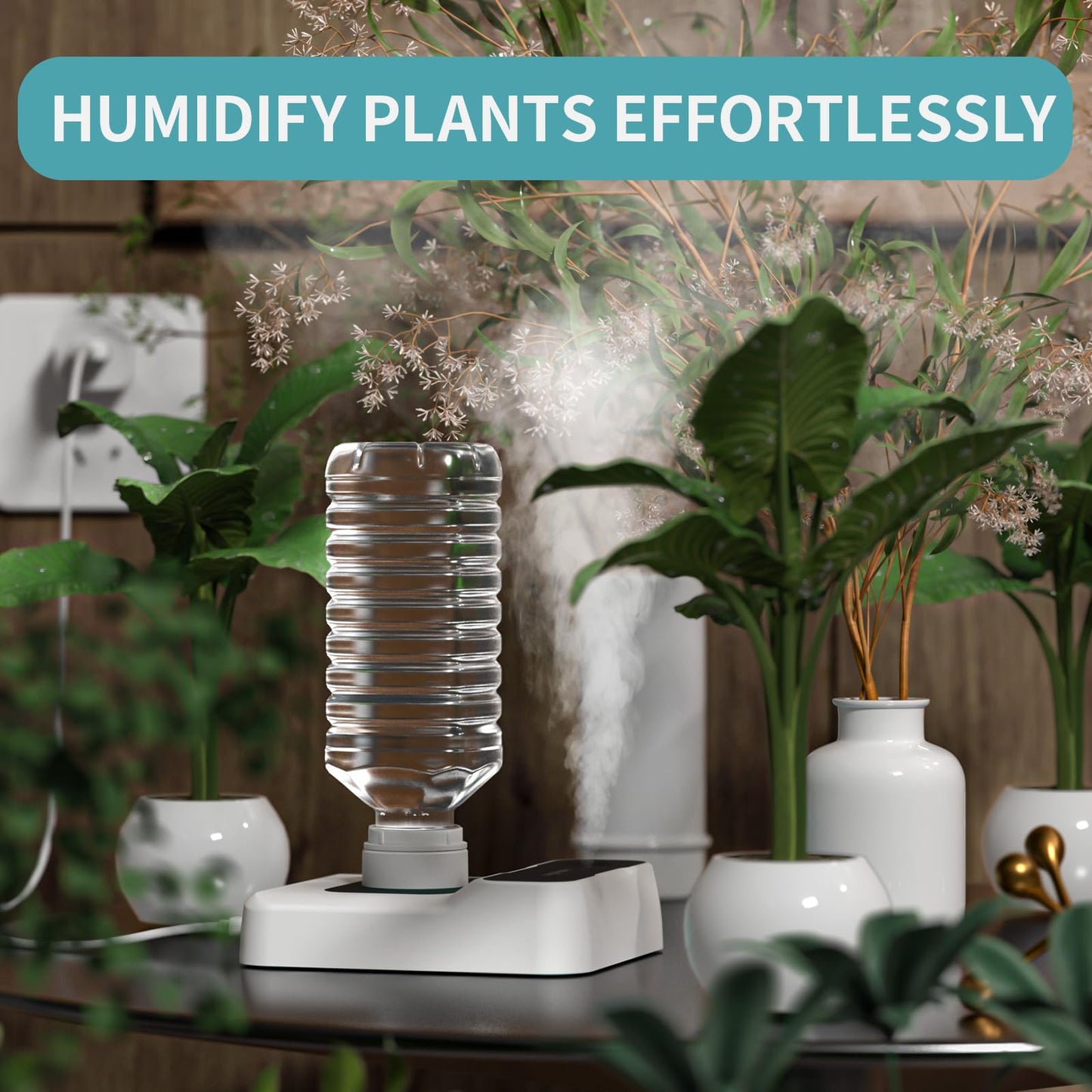 HOMDIS Travel Humidifier, Portable Small Humidifier for Plants, Bedroom, Office, Hotel or Car, 5000mAh Battery Operated Mini Cool Mist Humidifiers, Quiet 23dB, Auto-off, Night Light & BPA-Free, White