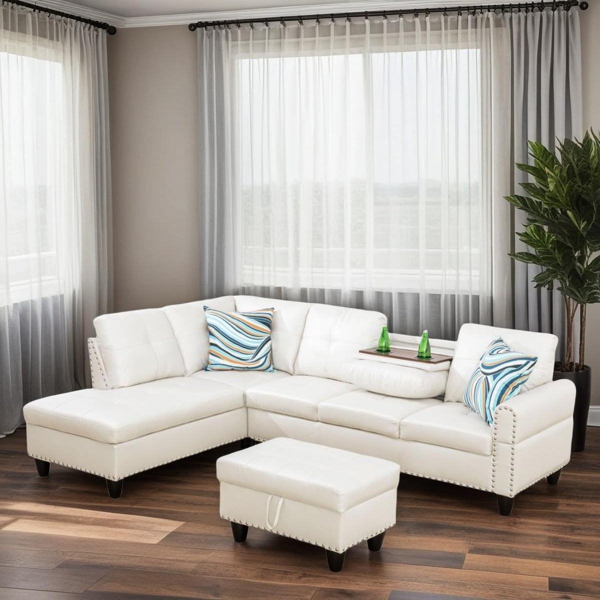 Trygoal L Shaped Couches for Living Room, Sectional Couch Living Room Furniture with Storage Ottoman, Modular Sectional Sofa with Movable Chaise for Apartment Office, White
