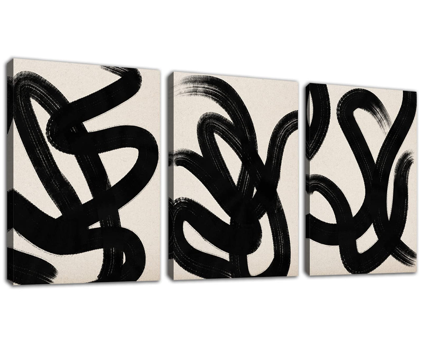 arteWOODS Wall Art Canvas Set Abstract Lines Pictures Modern Mid Century Boho Wall Decor Minimalist Abstract Black Stroke Lines Canvas Painting Artwork Living Room Bedroom Home Office 12"x16" Set of 3