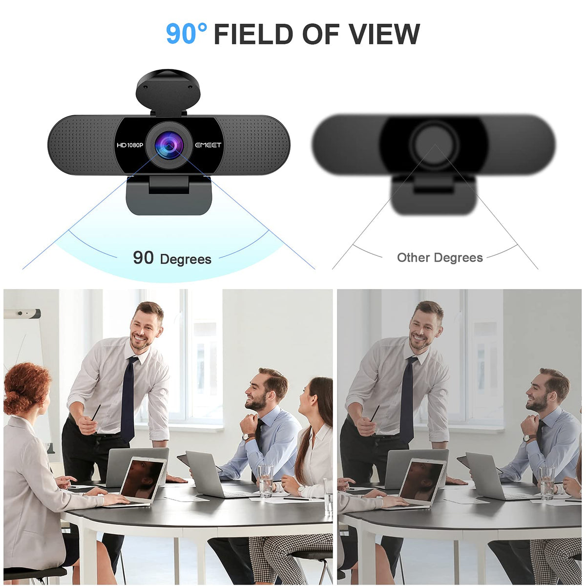 EMEET 1080P Webcam with Microphone, C960 Web Camera, 2 Mics Streaming Webcam, 90°FOV Computer Camera, Plug and Play USB Web Cam for Online Calling/Conferencing, Zoom/Teams/Facetime/YouTube, Laptop/PC