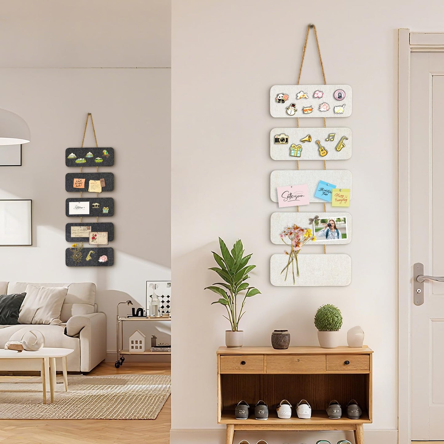 Double-Sided Hanging Felt Boards with Rope，5-Piece Integrated Design Pin Board for DIY Display