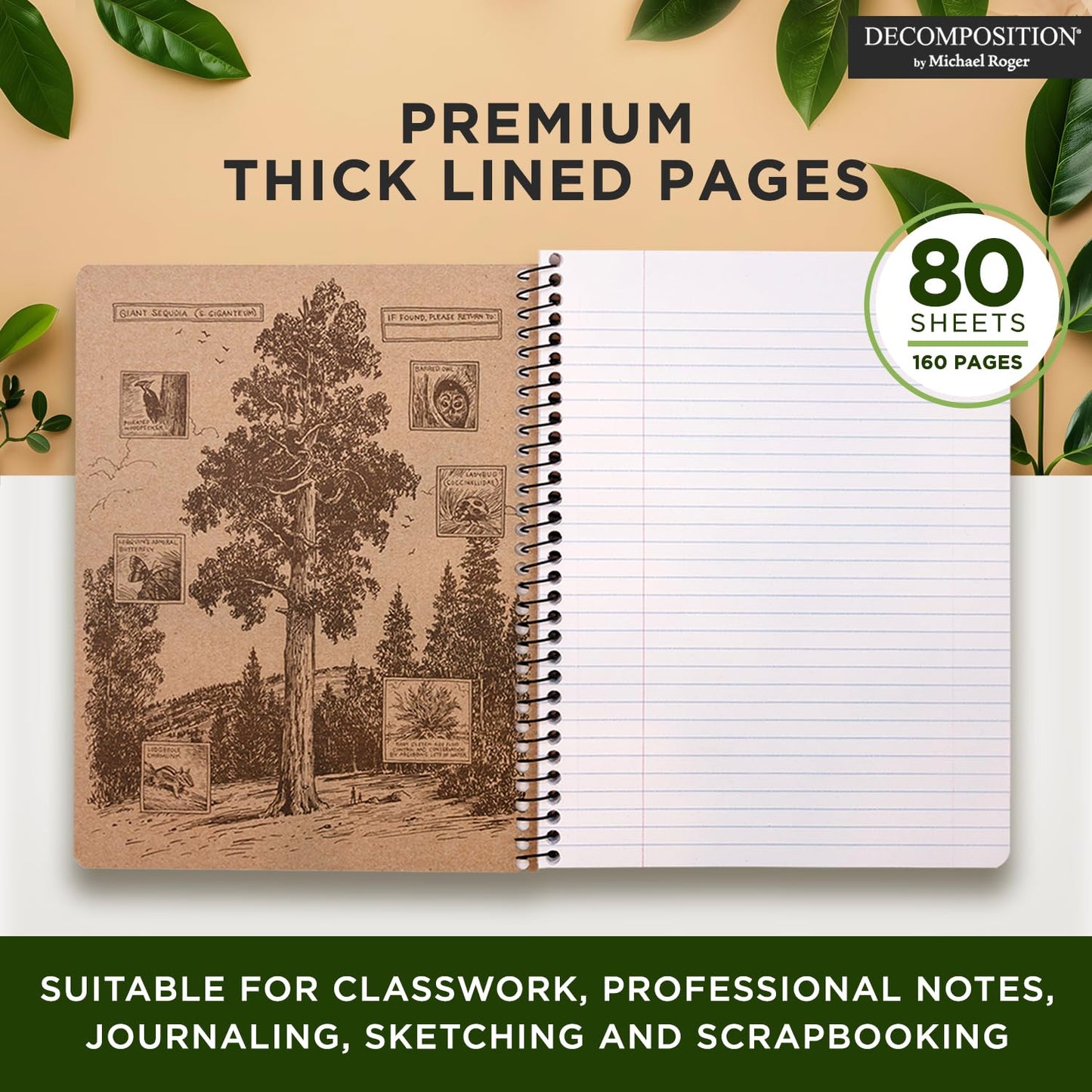 Decomposition Everglades College Ruled Spiral Notebook - 9.75 x 7.5 Journal with 160 Lined Pages - 100% Recycled Paper - Notebooks for School Supplies, Home & Office - Made in USA