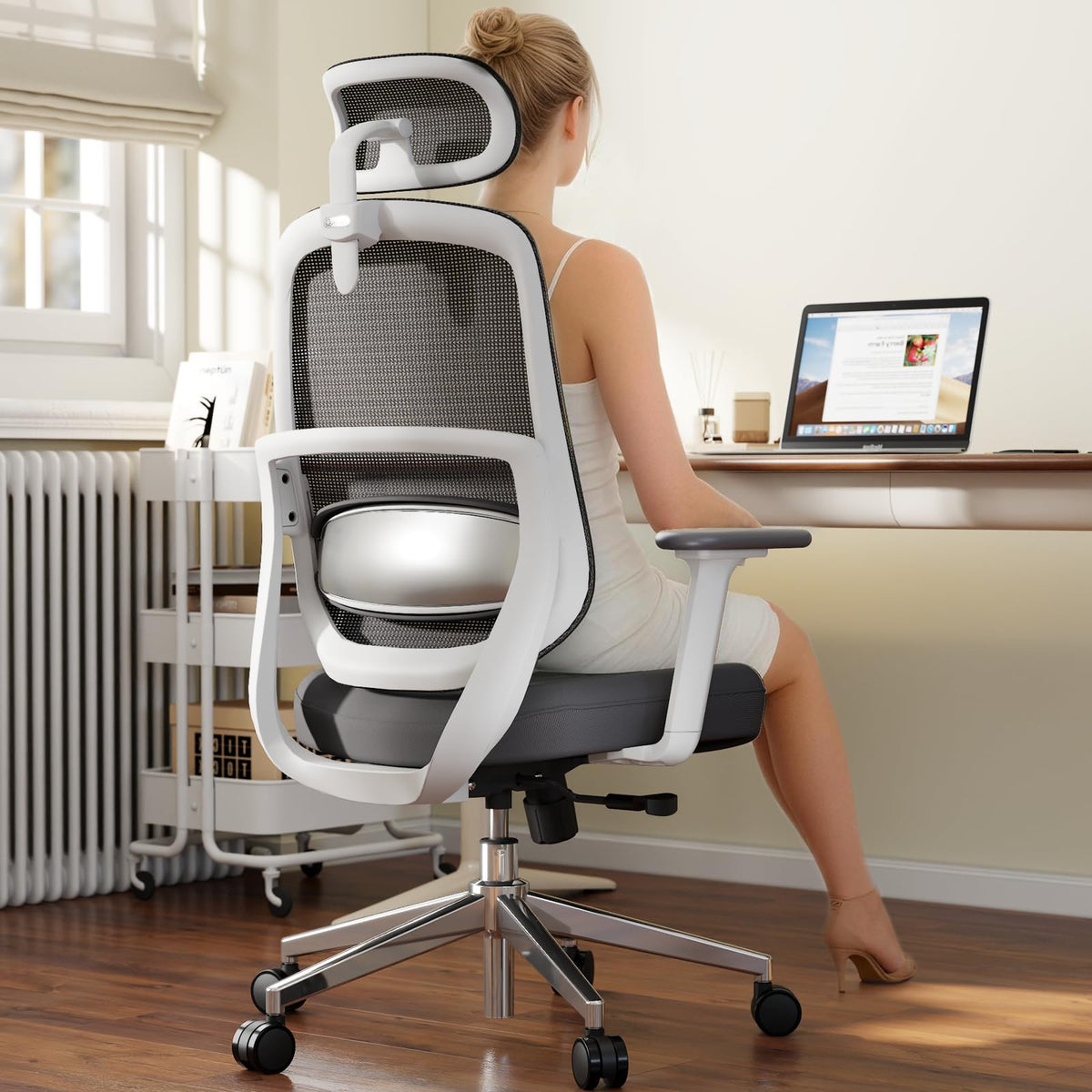 QuelSoft Ergonomic Office Chair, Home Office Desk Chairs, 3D Lumbar Support High Back Desk Chair, Comfortable Computer & Gaming Chair for Office & Home - Silver