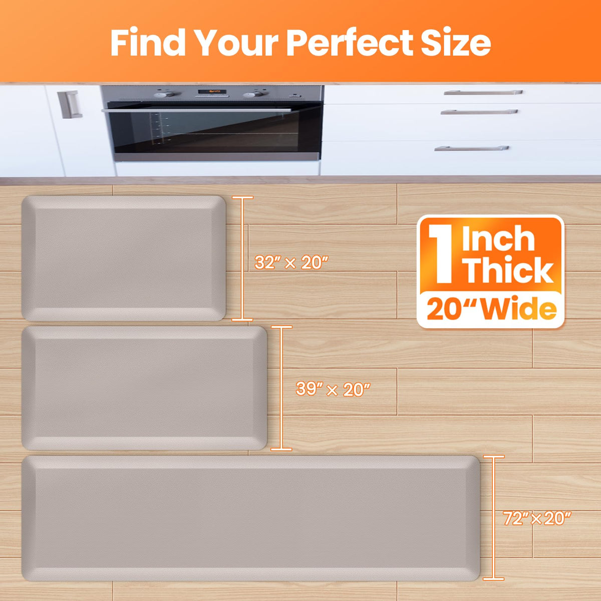 TranquilMoments Kitchen Mats for Floor, 1 Inch Extra-Thick Kitchen Rugs, Non-Slip & Waterproof Standing Desk Mat, Comfort Anti Fatigue Mats for Kitchen Floor, Home, Sink, Office (20" X 32", Khaki)