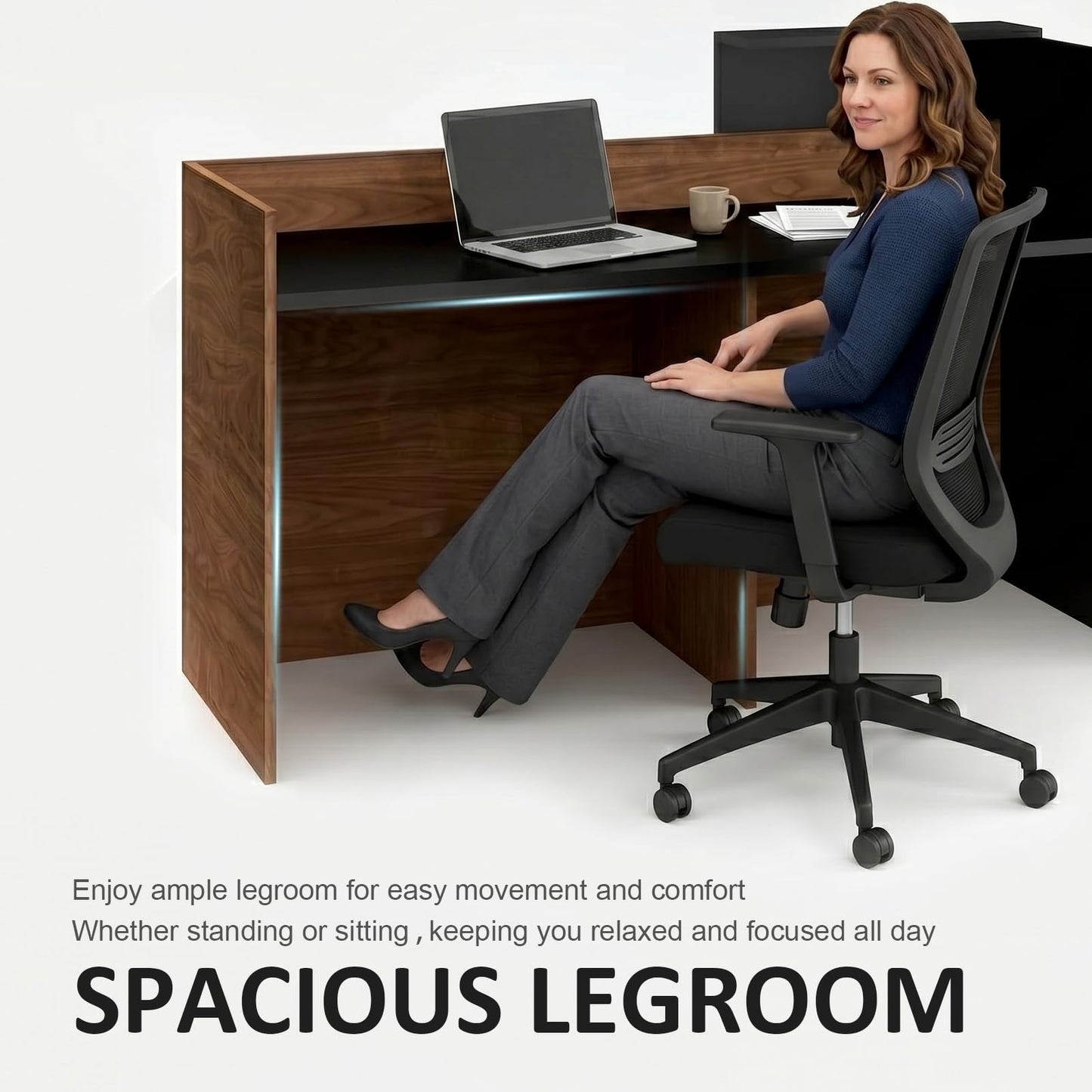 YTElantivo 63″ L-Shaped Reception Desk with Counter – Modern Office Front Desk for Salon, Clinic & Retail, Spacious Workstation, Easy Assembly, Black-Brown Receptionist Desk