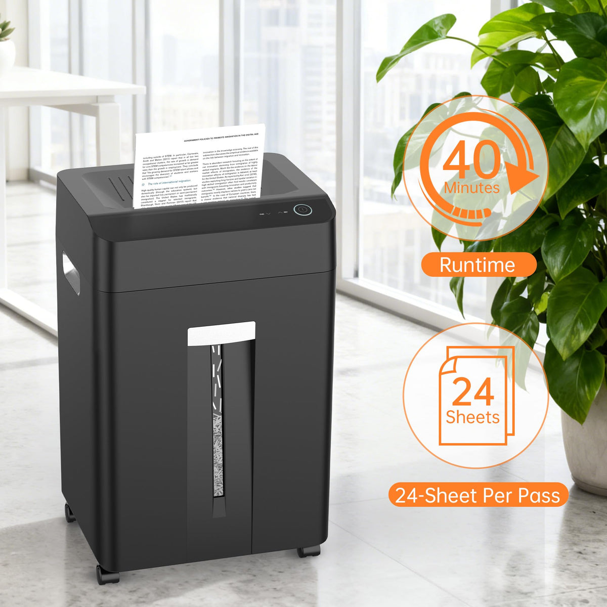 Locksworth Heavy Duty Paper Shredder, 24-Sheet Cross-Cut Shredder, P-4 Security with 8.9 Gal Pull-Out Bin, Credit Card/Staple/Clip/CDs Heavy Duty Commercial Shredder for Office Use