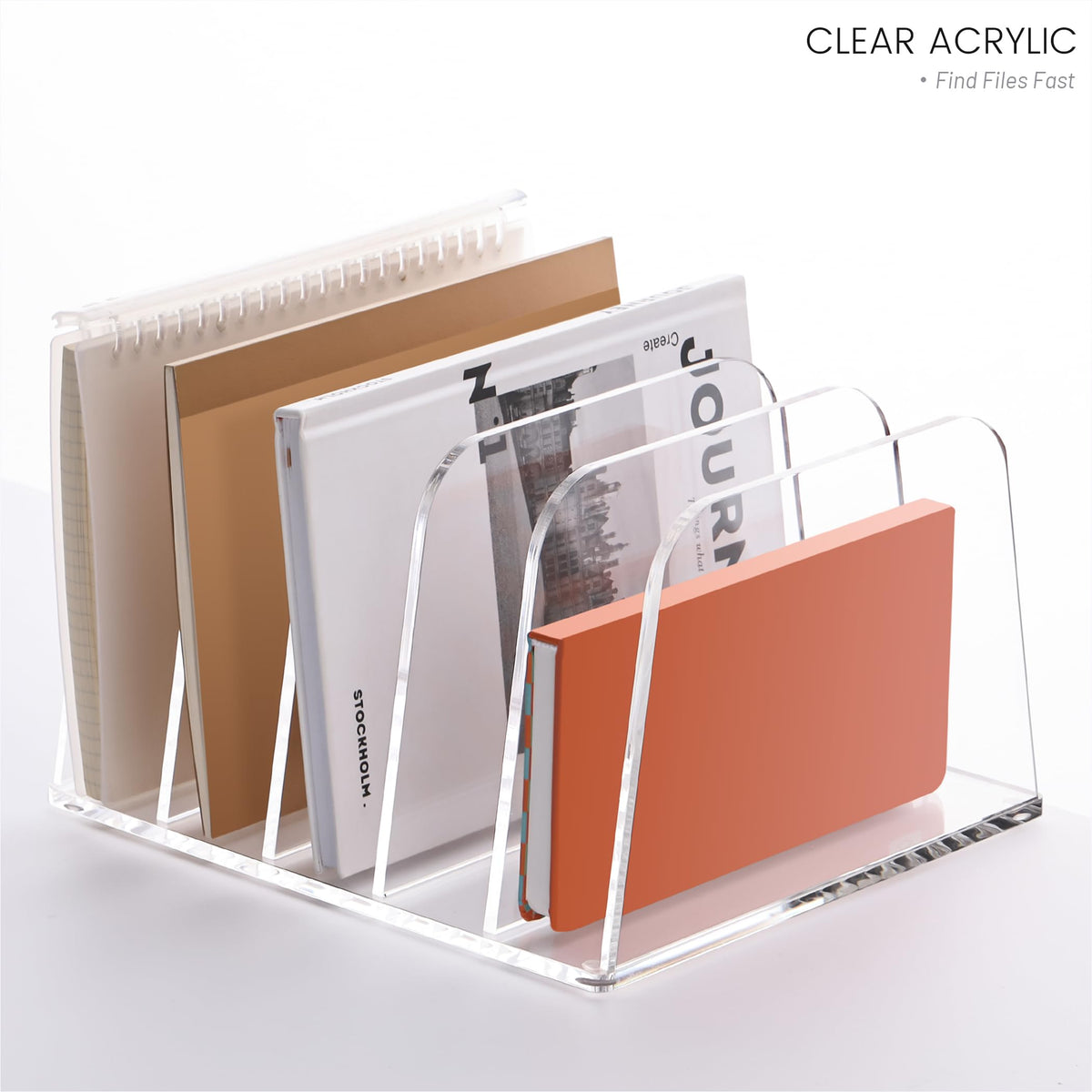 YUXUN Desk File Organizer,5-Section Vertical Clear Acrylic Desk Organizer File Holder Mail Sorter Office Organization for Office Home &Classroom（B5）
