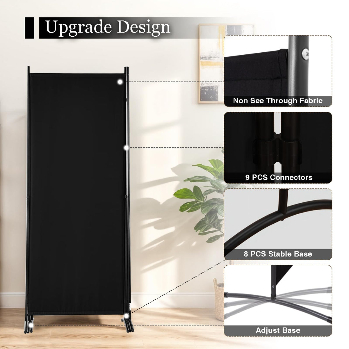 Room Divider, 6FT Tall Folding Partition Room Dividers 4 Panel, Portable and Freestanding Room Divider Screen Wall Divider for Home and Office, Black