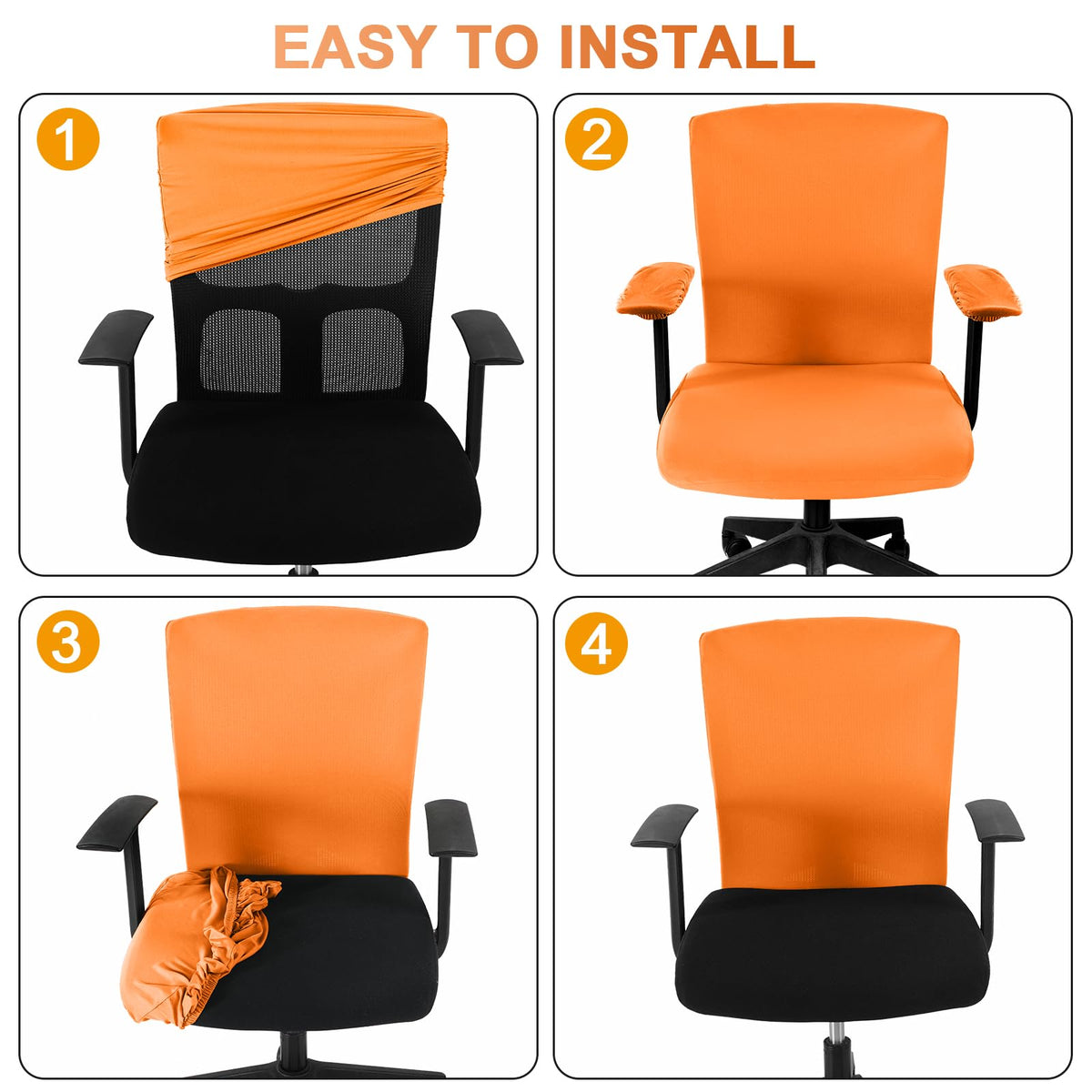 Tallew 4 Pcs Office Chair Covers Set Computer Universal Protective Stretchable Chair Seat Covers Desk Armrest Cover Pads Office Cushion Backrest for Rotating(Regular,Orange)