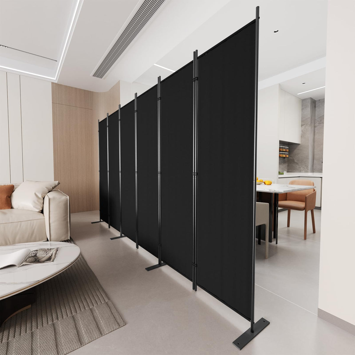 C-Hopetree 6 Panels Room Divider, 6 Ft Tall Indoor Folding Privacy Screen, Portable Partition Separator, Freestanding Separation Temporary Wall for Office, Bedroom, 120" W X 71" H, Black