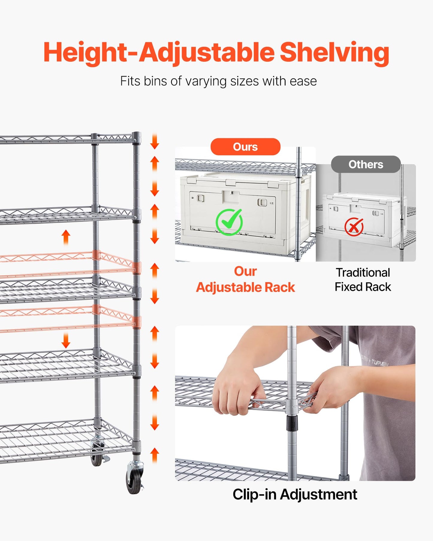 VEVOR 5-Tier Rolling Bin Storage Rack, 12 Organizer Bins, Bin Rack Storage Steel Wire Shelving System with Wheels, Mobile Tool Organizer for Garage, Warehouse, Office, Restaurant, Classroom, Kitchen