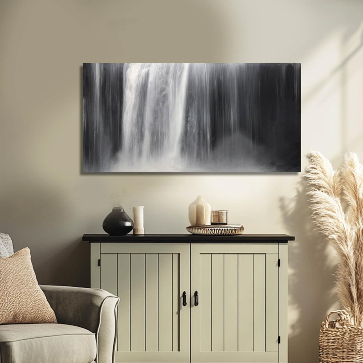Artexist Abstract Waterfall Picture Living Room Decor Abstract Wall Art Black and White Artwork Modern Office Home Decor 20X40 Inch