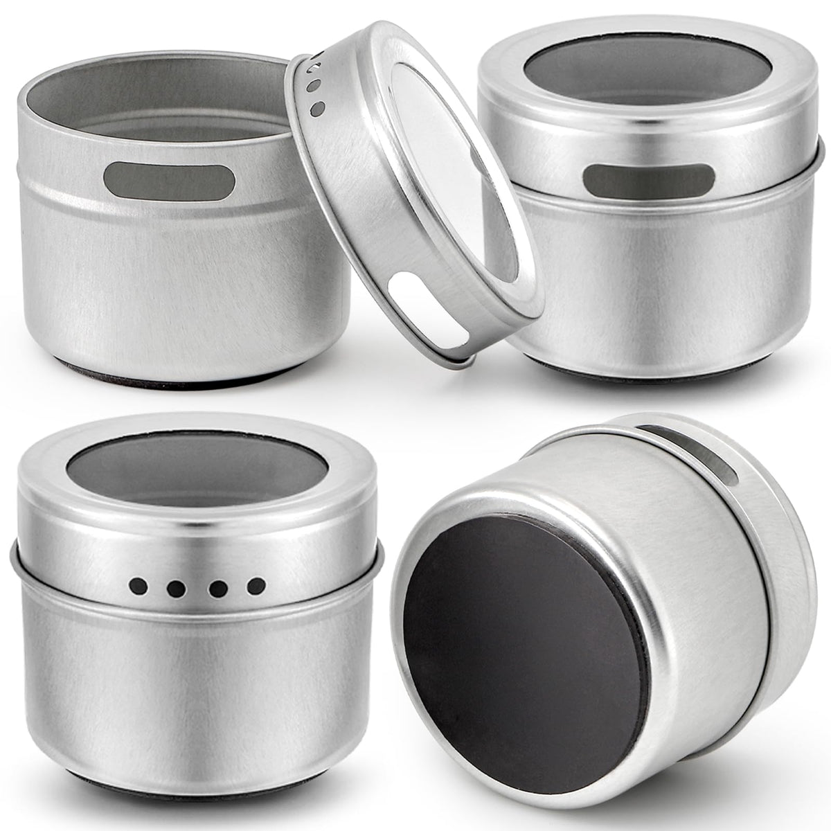 Bekith 20 Pack Magnetic Spice Jars, Magnetic Spice Containers for Refrigerator, Seasoning Tins with Clear Top Lid, 240 PVC Spice Label Set