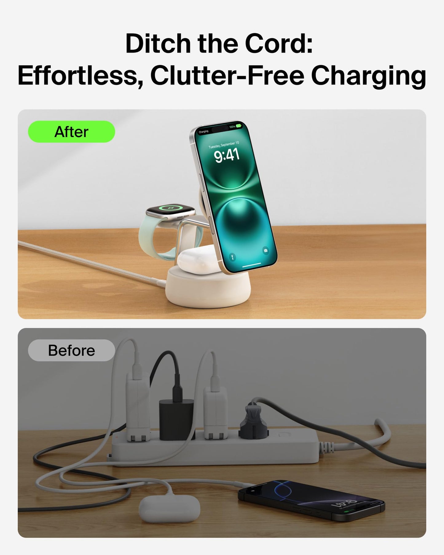 Belkin MagSafe Charger Compatible, 3-in-1 Charging Station, Qi2.2 25W w/Cooling Fan (On/Off Control) Magnetic Wireless Charger for iPhone 17, Apple Watch, AirPods, Pixel 10 (45W Adapter Included)