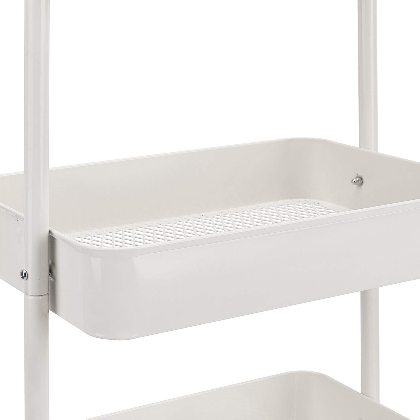 Amazon Basics 3-Tier Rolling Utility Cart, Storage Organizer, Lockable Wheels, Multifunctional Storage, Portable Mobile Shelving Unit, White