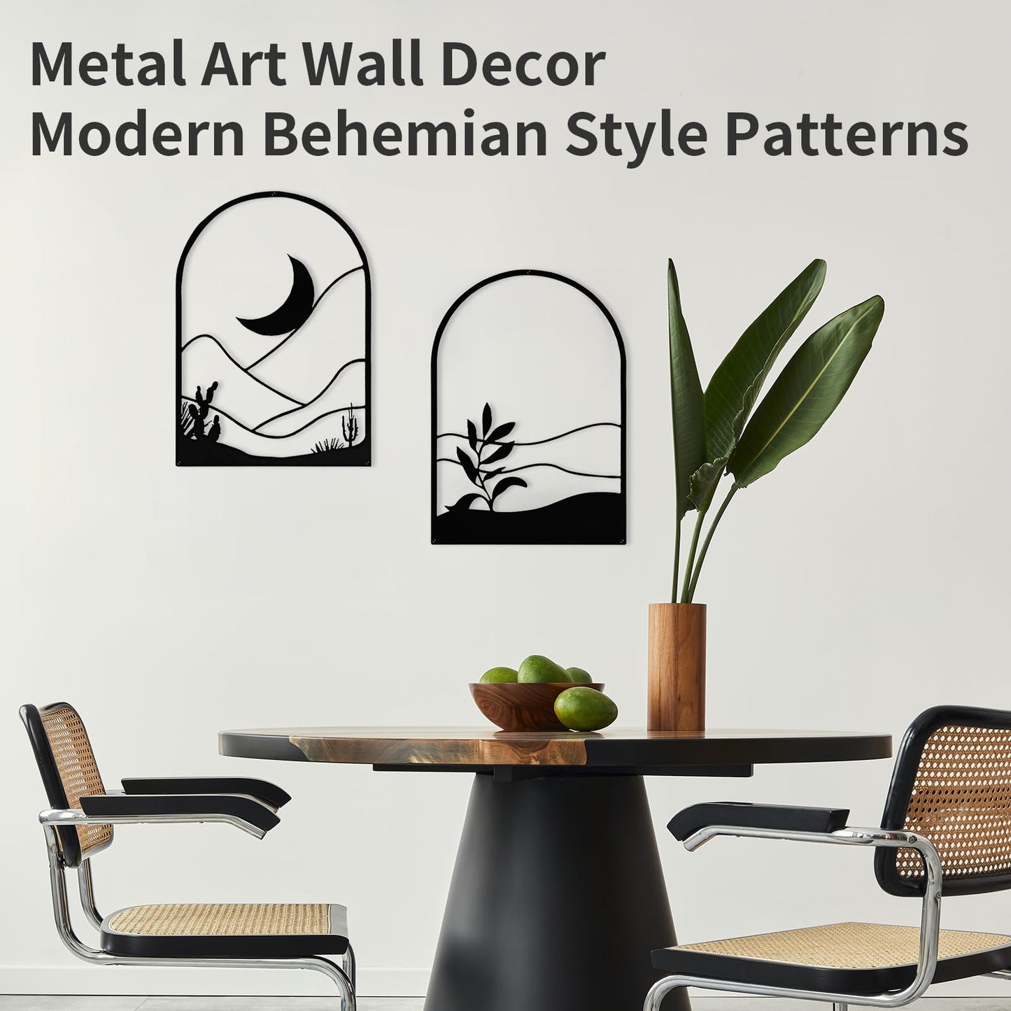 WOWSTAR 4 Pcs Black Large Metal Wall Art, 17x12 Inch Modern Minimalist Iron Wall Sculpture, 3D Textured Art Wall Décor for Living Room, Dining Room, Bedroom, Office