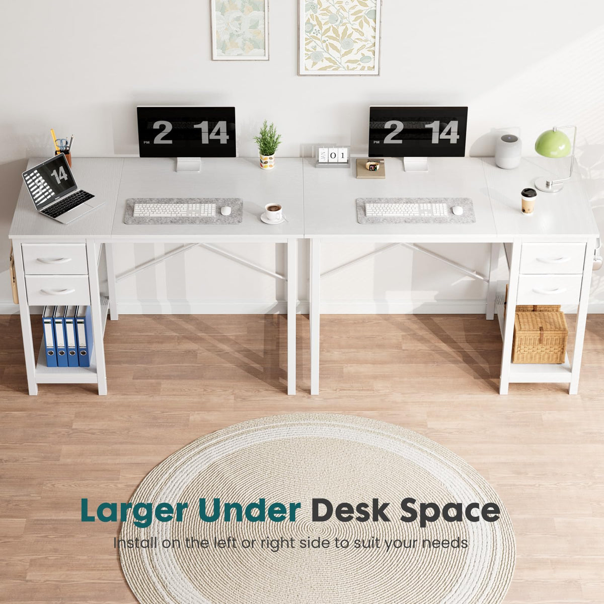 Sweetcrispy 47 Inch Computer Desk with Drawers, Home Office Gaming Desk with X-Shaped Reinforcement, Modern Wood Study Work Table with Side Hook, White