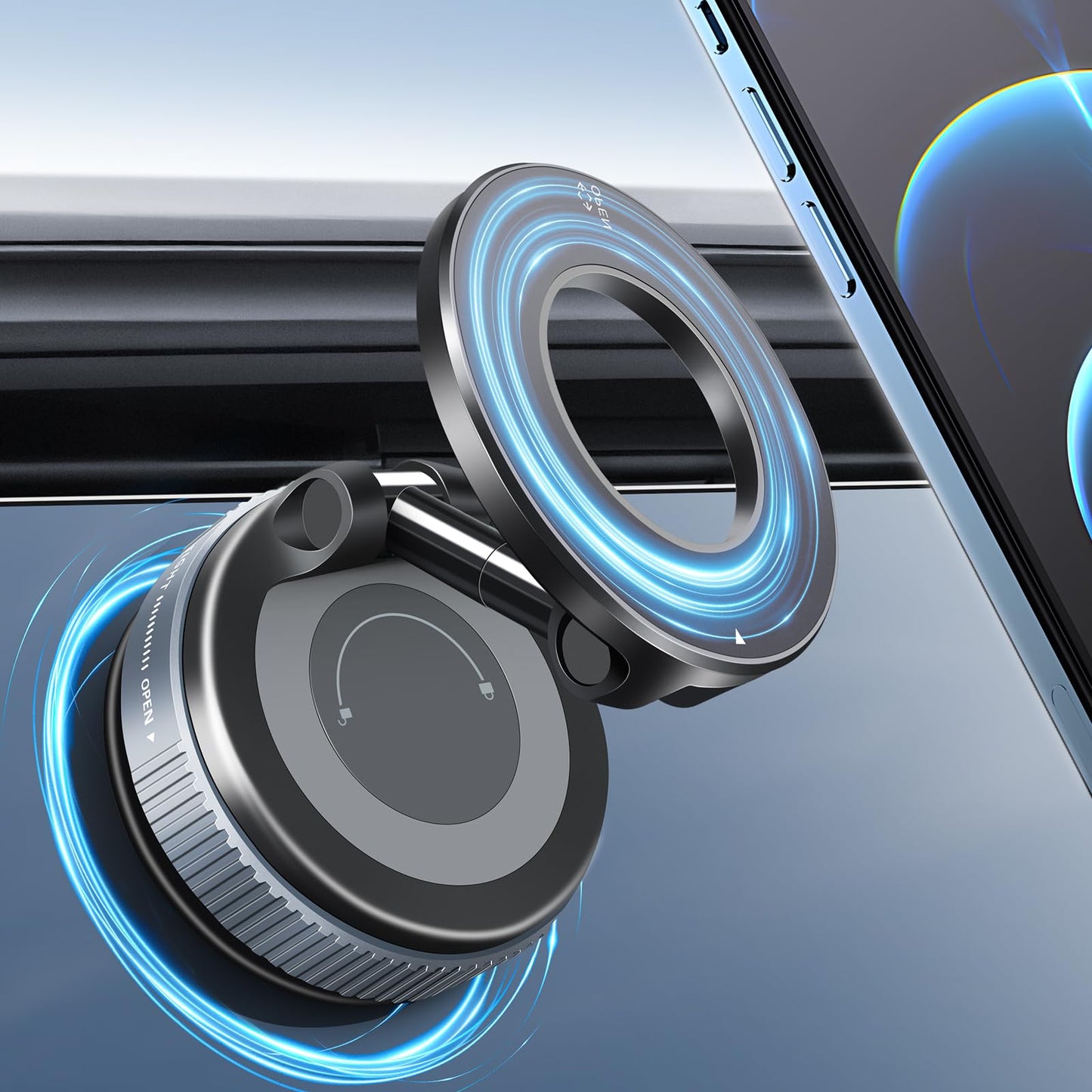 Galundge Vacuum Suction Magnetic Phone Holder, 2025 Upgraded Foldable Retractable Suction Cup Car Phone Mount for Magsafe, 360° Adjustable Magnetic Phone Stand for Cars/Gyms/Mirrors/Smooth Surface