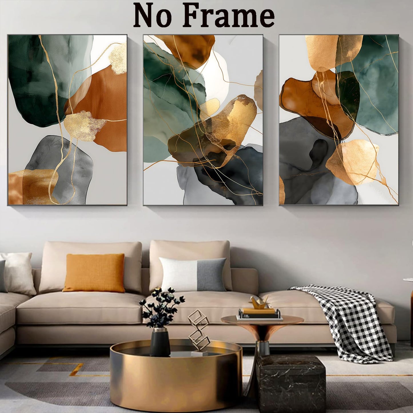 Green Gray Brown White Abstract Wall Art Minimalist Modern Geometric Painting Green Grey Marble Wall Art Contemporary Modern Picture Brown Gold Abstract Marble Print for Living Room 16x24inx3 No Frame