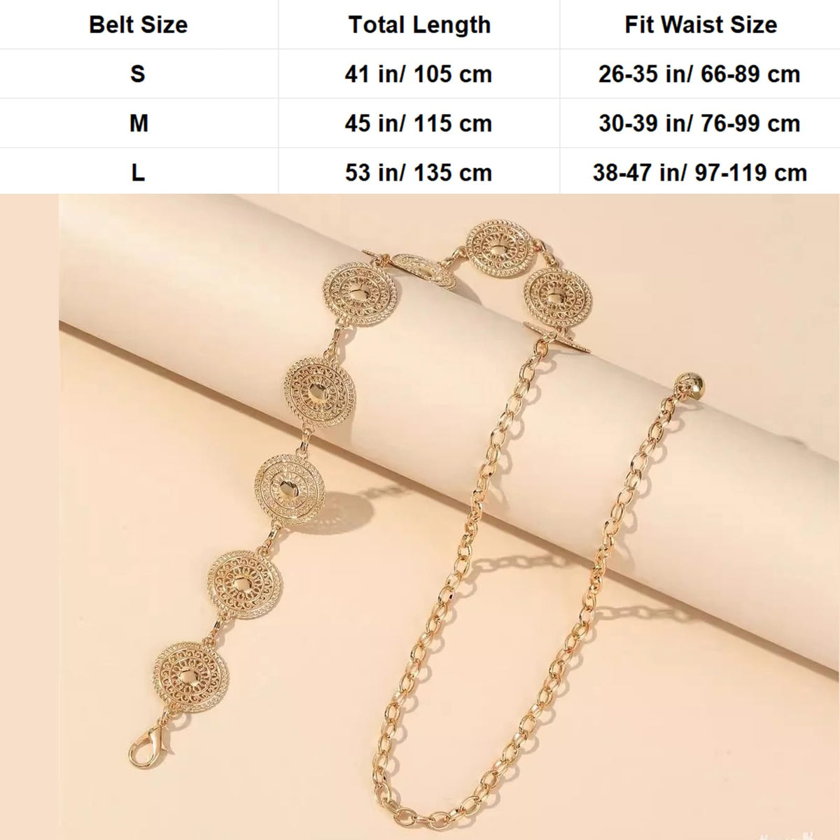 Neoreal Metal Waist Chain Belt Sun Western Belts Accessories for Women Girls, S