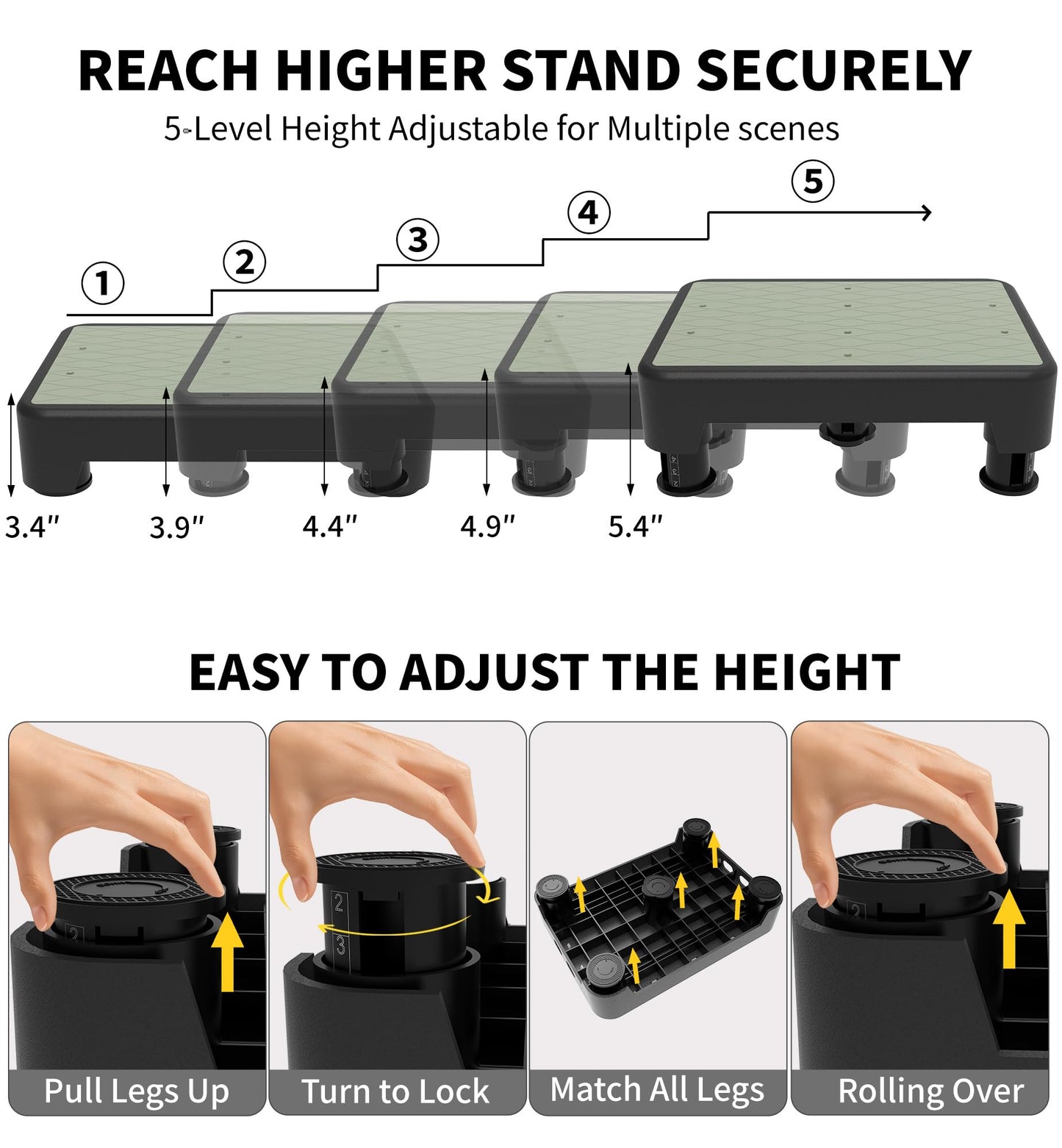 LIFTOZA 5-Level Adjustable Step Stool, Noctilucent Bedside Step, 700 LBS Capacity Safety Step Platform, Indoor and Outdoor Foot Stool for Seniors and Kids, Wide Step Stools Elderly Assistance at Night