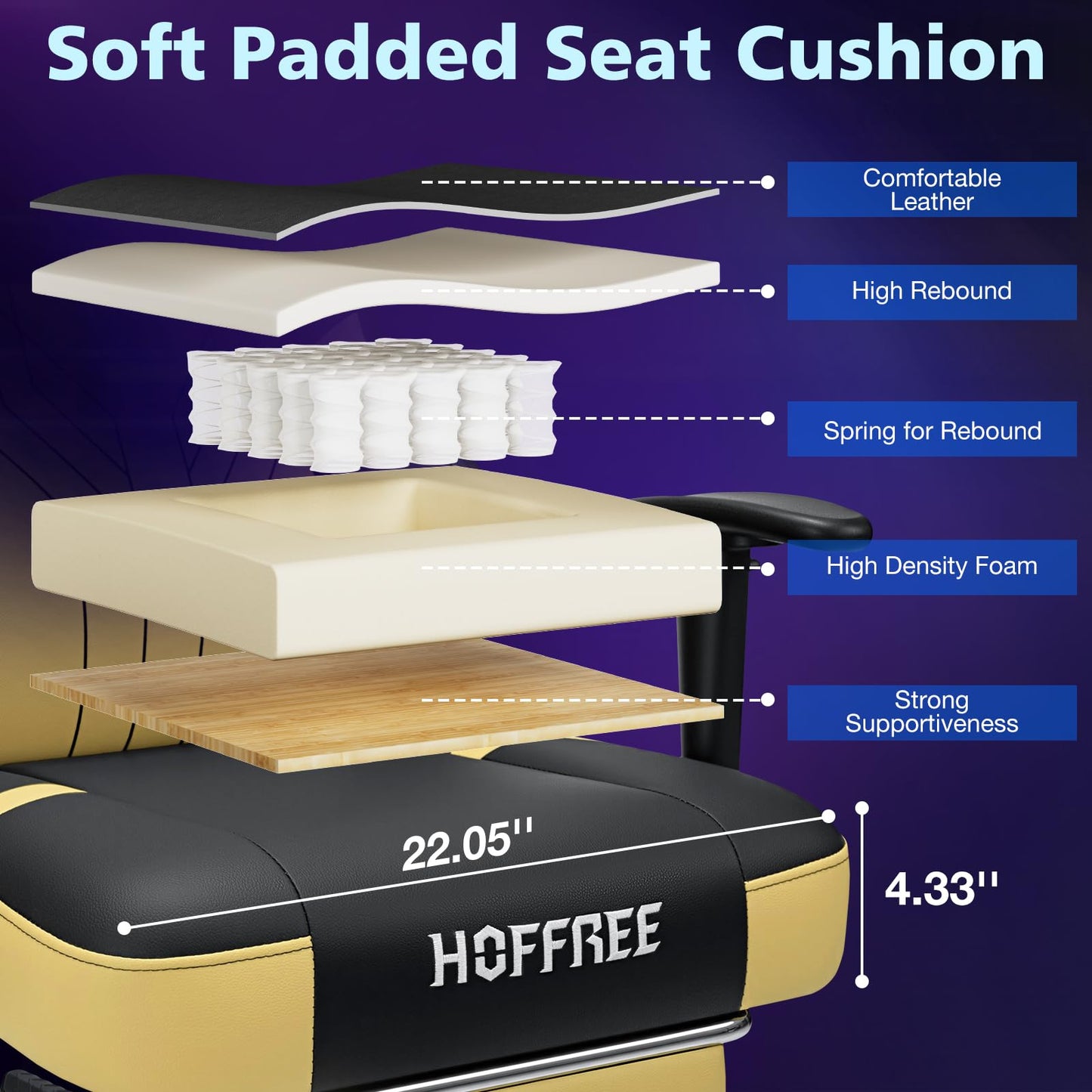HOFFREE Gaming Chair with Footrest 160° Reclining Computer Chair with 15° Rocking Function Ergonomic Game Chairs for Adults 400lbs Home Office Compueter Desk Chair with 2D Armrests Yellow and Black