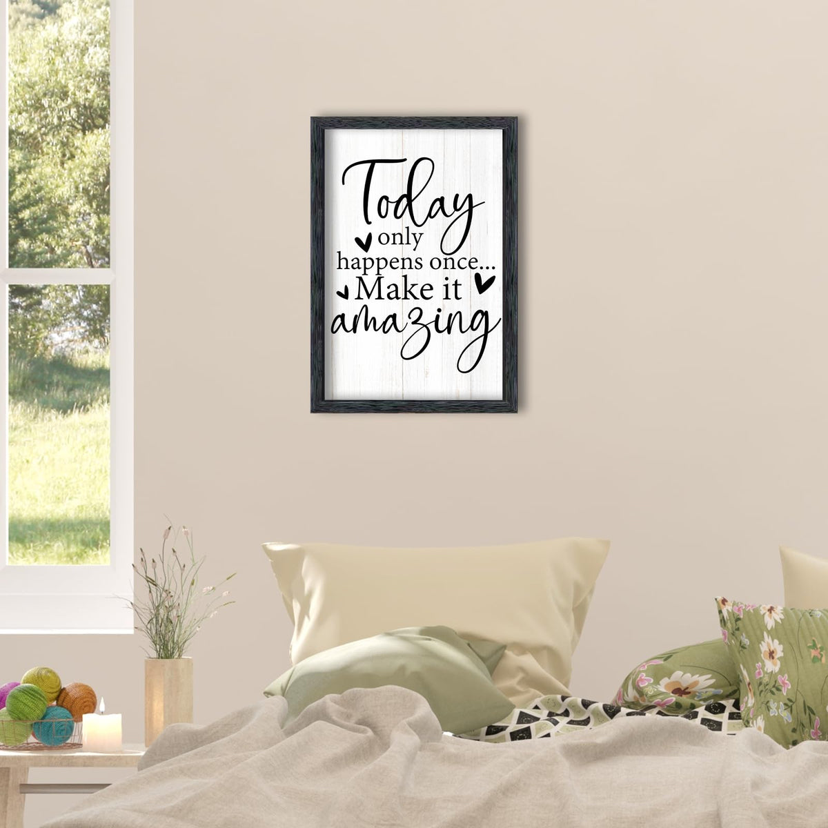 AuraPeak Today Only Happens Once Make It Amazing Inspirationa Quotes Office Wall Decor, Motivational Sayings Frame Rustic Home Living Room Laundry Room Wall Art Hanging (Black 16"×10")
