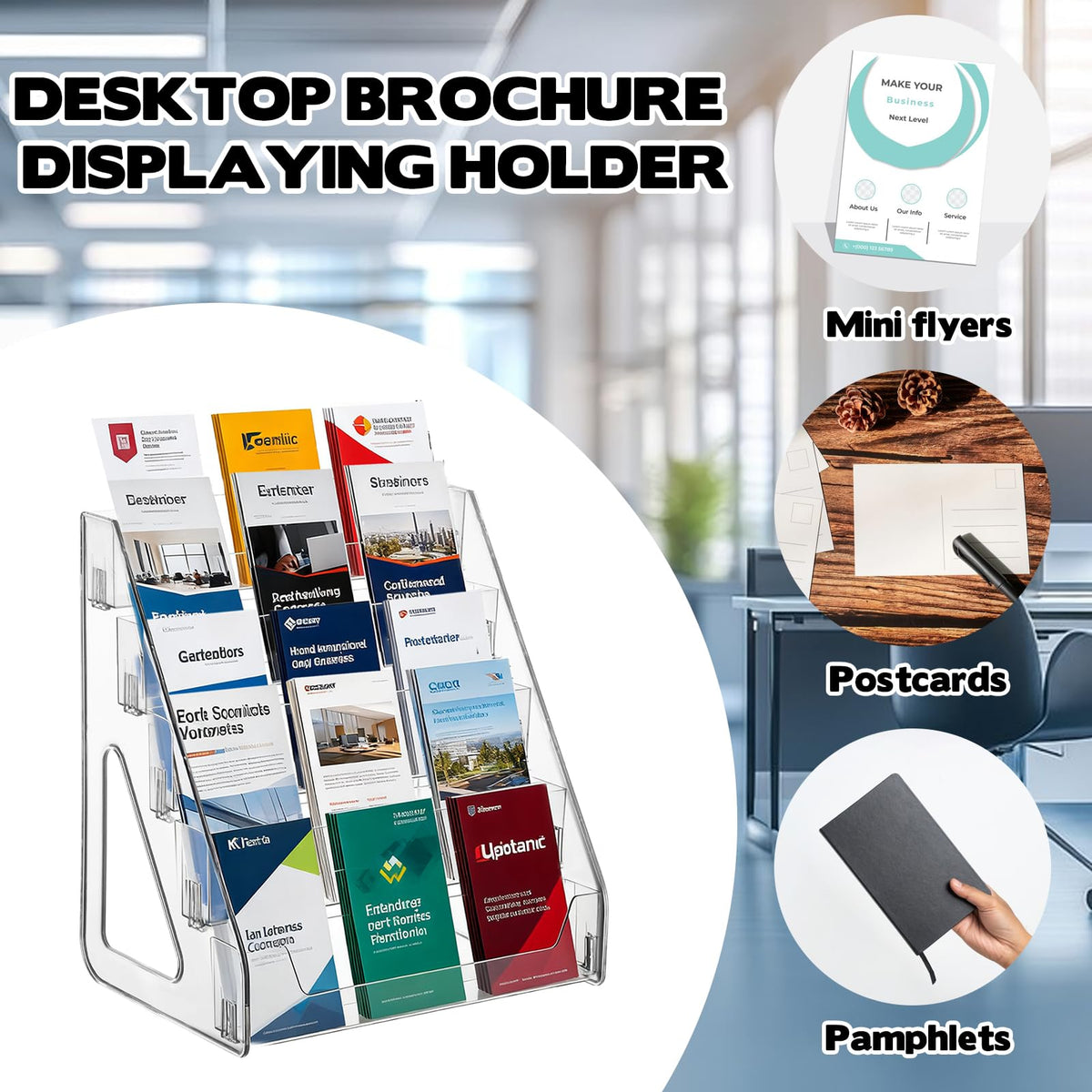 5 Tier Brochure Holder 12x13 Inch Acrylic Literature Display Stand Holds 3 Brochures in One Row Clear Pamphlet Holder Display Stand for Flyers Booklets Table Signs Office Home Store, Pack of 1
