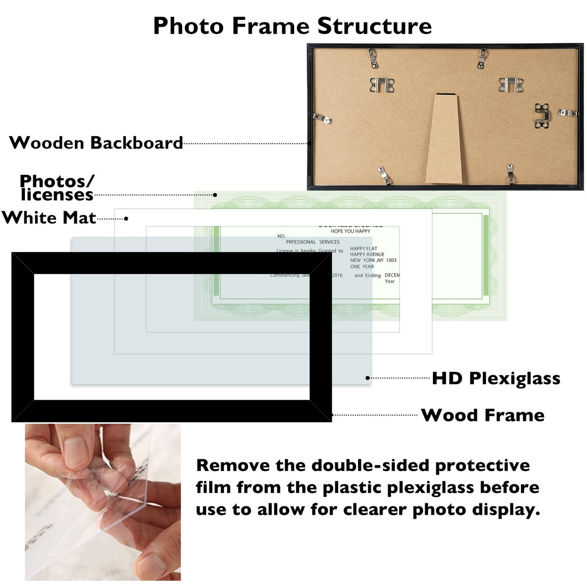 JCJMY 5x10 Business License Frame Black for 3.5x8 Standard Business License with Mat or 5 x 10 Picture without Mat, 5x10 Frame with Shatter Resistant Plexiglass for Wall Hanging or Tabletop, Black